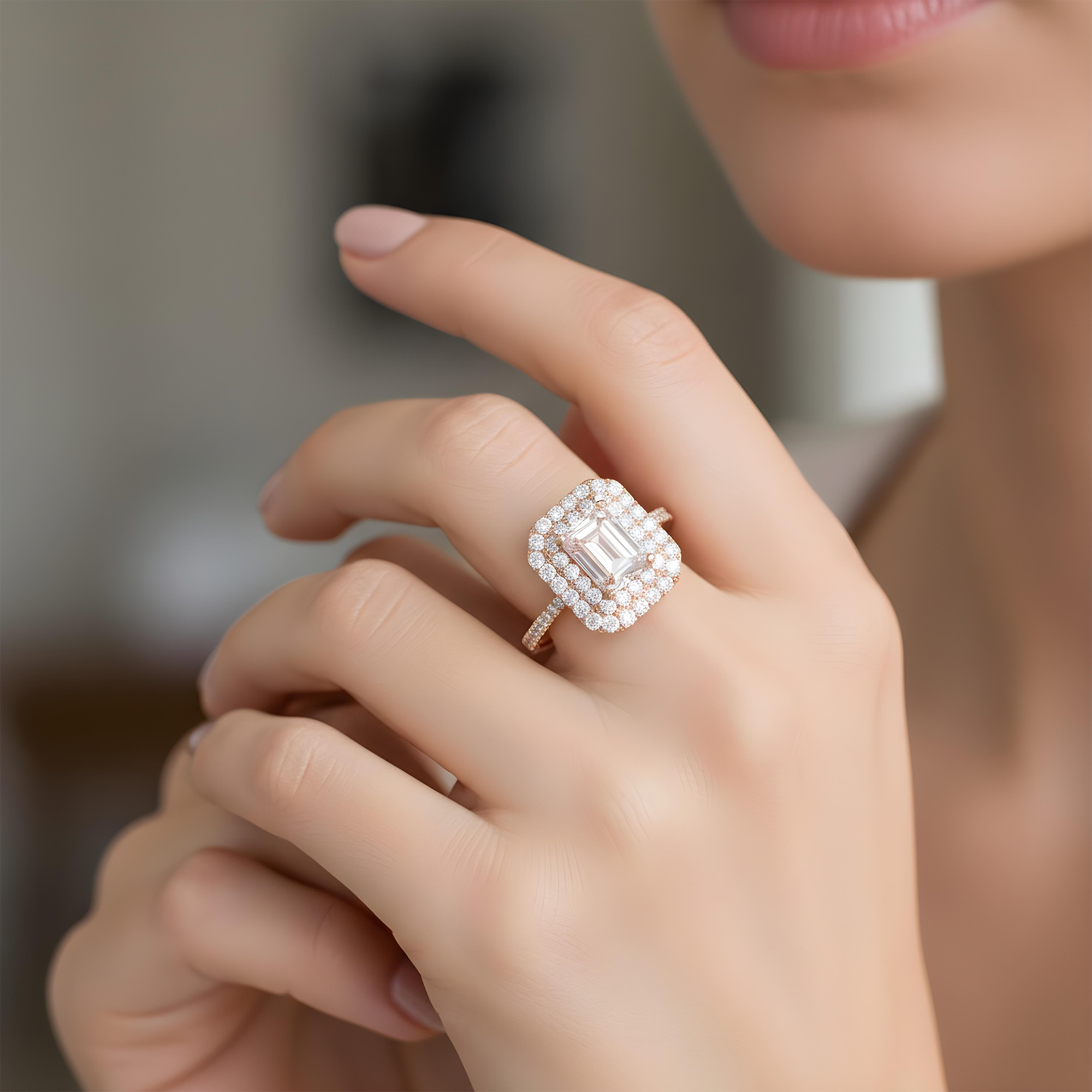 18K White Gold 2.08 Emerald Cut Fancy Intense Pink Diamond 3.08ctw