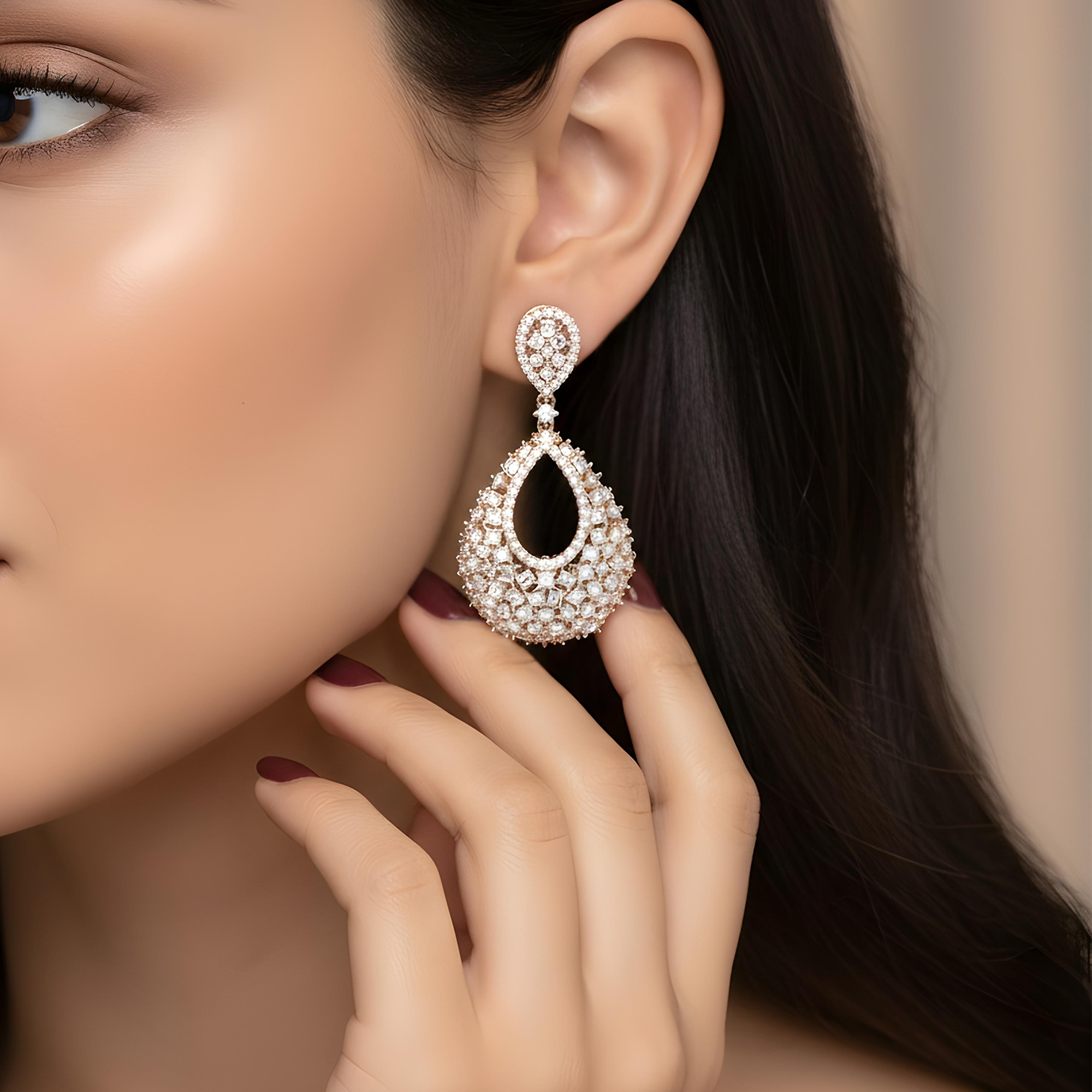 14K White Gold Asscher & Round Cut Drop Earrings 4.23ctw