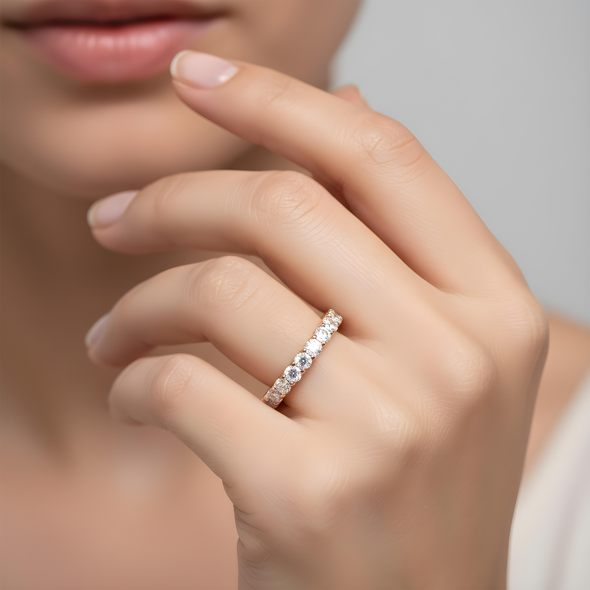 14K White Gold Round Diamond Eternity Ring 4.46ct (Size 6.5 w/ Spring Adjuster)