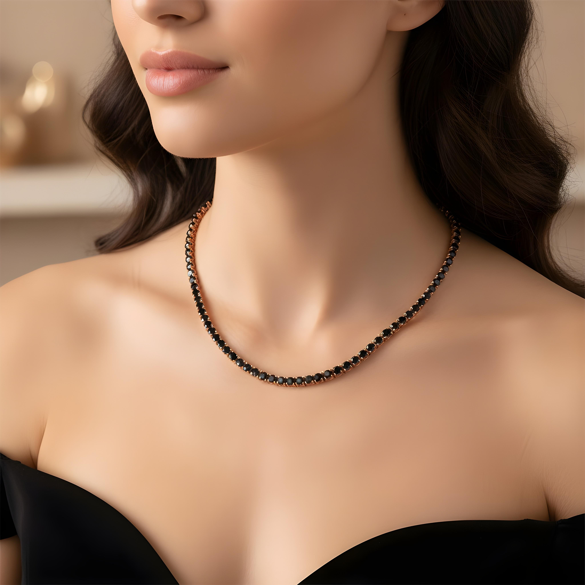 14K Black Gold Black Round Diamond Tennis Chain 35.29ct