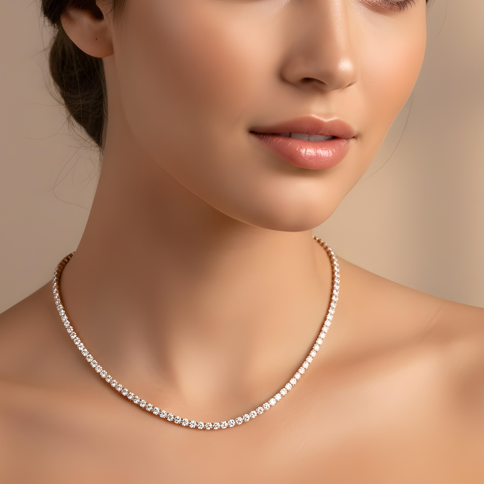 14K White Gold Round Diamond Tennis Chain 26.66ct (16"-24")