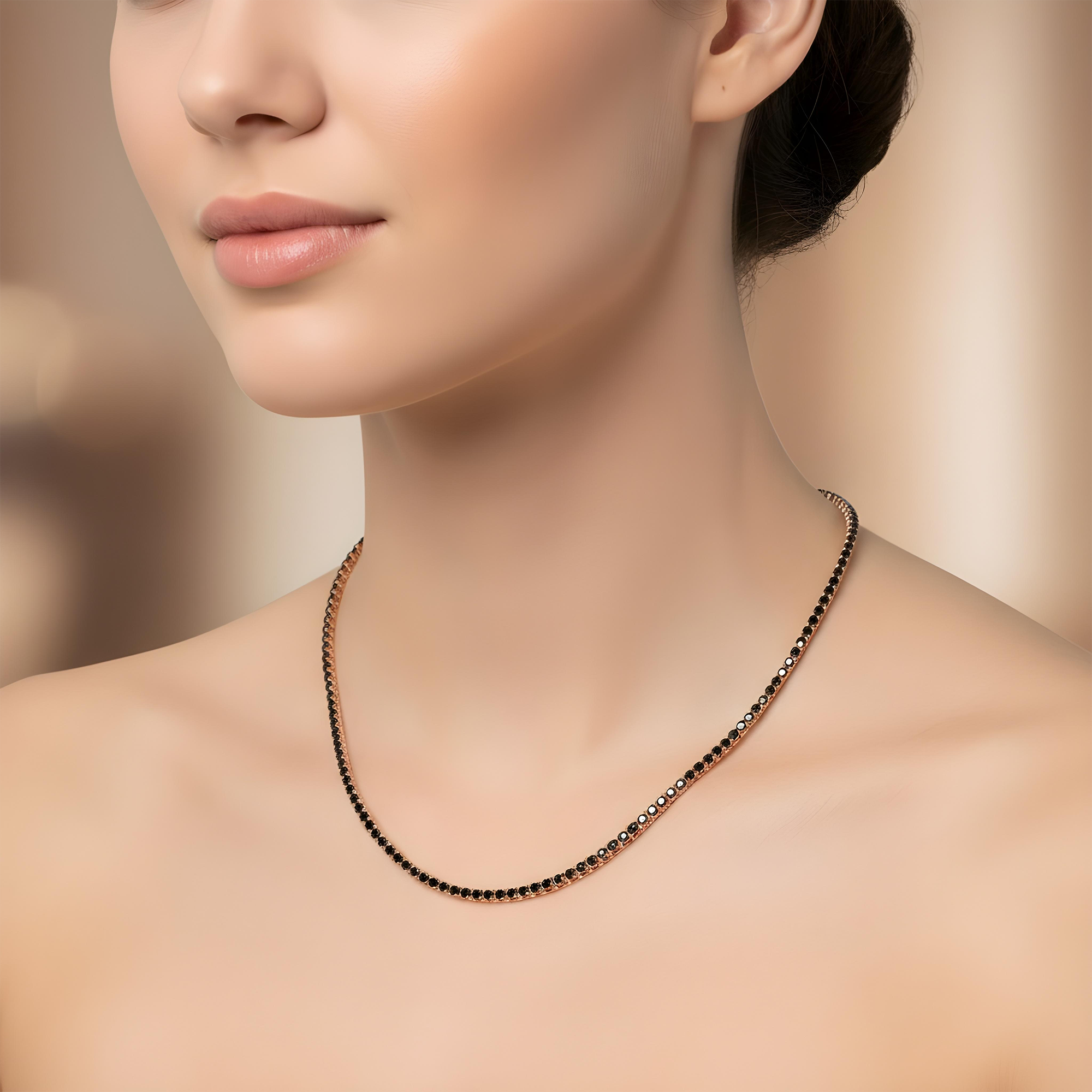 14K Black Gold Black Round Diamond Tennis Chain 9.65ct