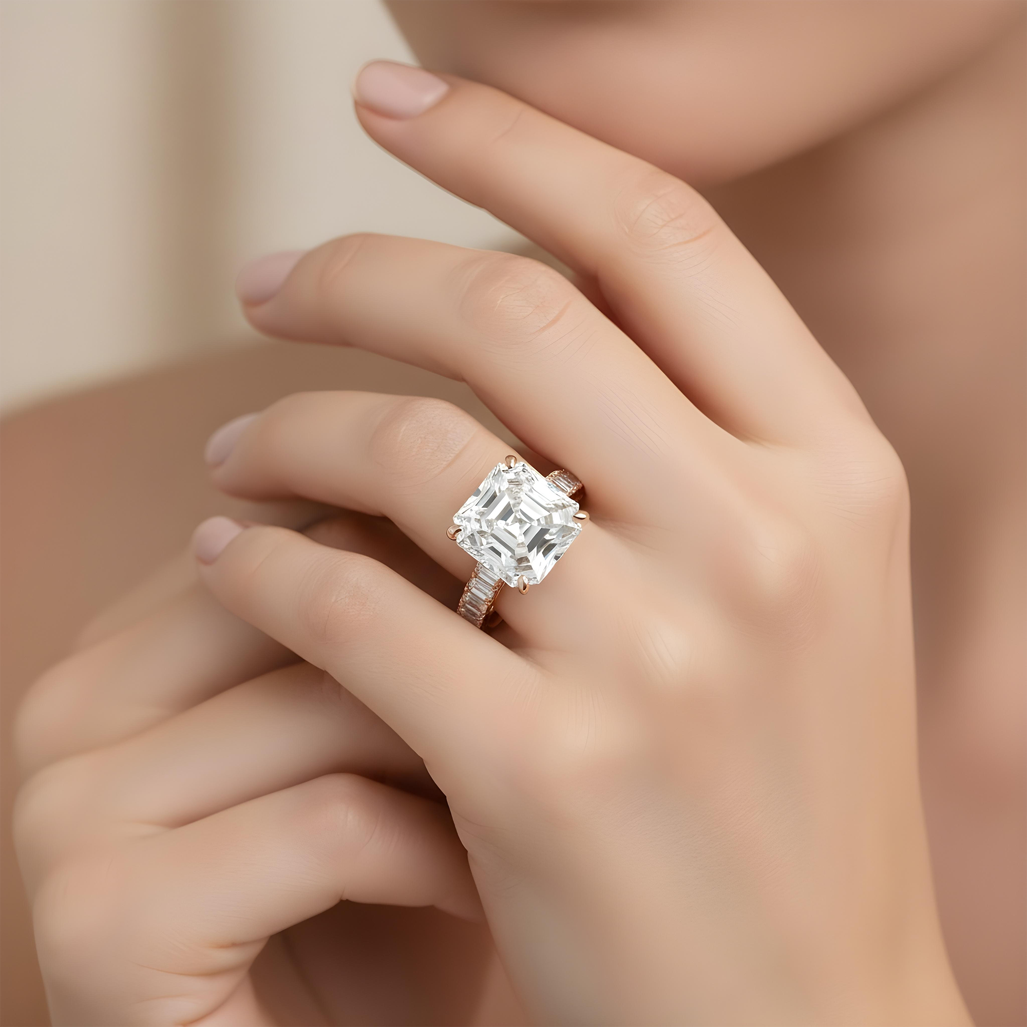 GIA 18K White Gold 8.61ct Asscher Cut Diamond Engagement ring 11.86ctw