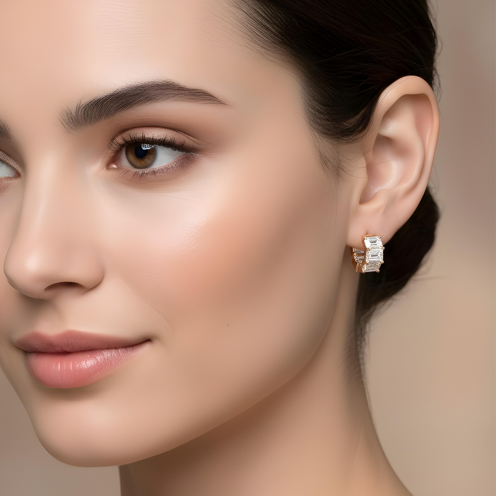 14K White Gold Emerald Cut Diamond Mini Hoops Earrings 10.0ctw