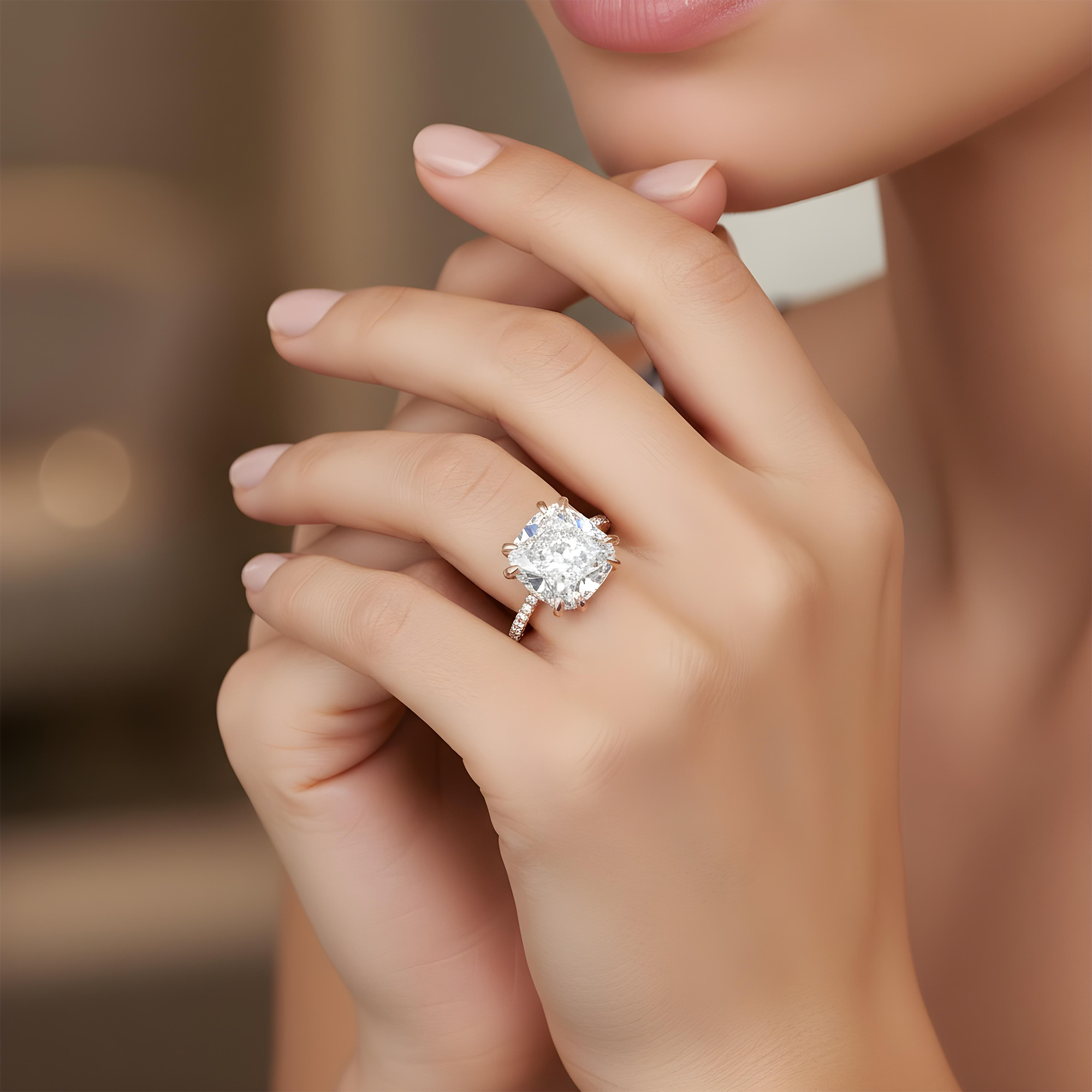 GIA 18K White Gold 8.42ct Cushion Cut Diamond Engagement Ring 8.92ctw