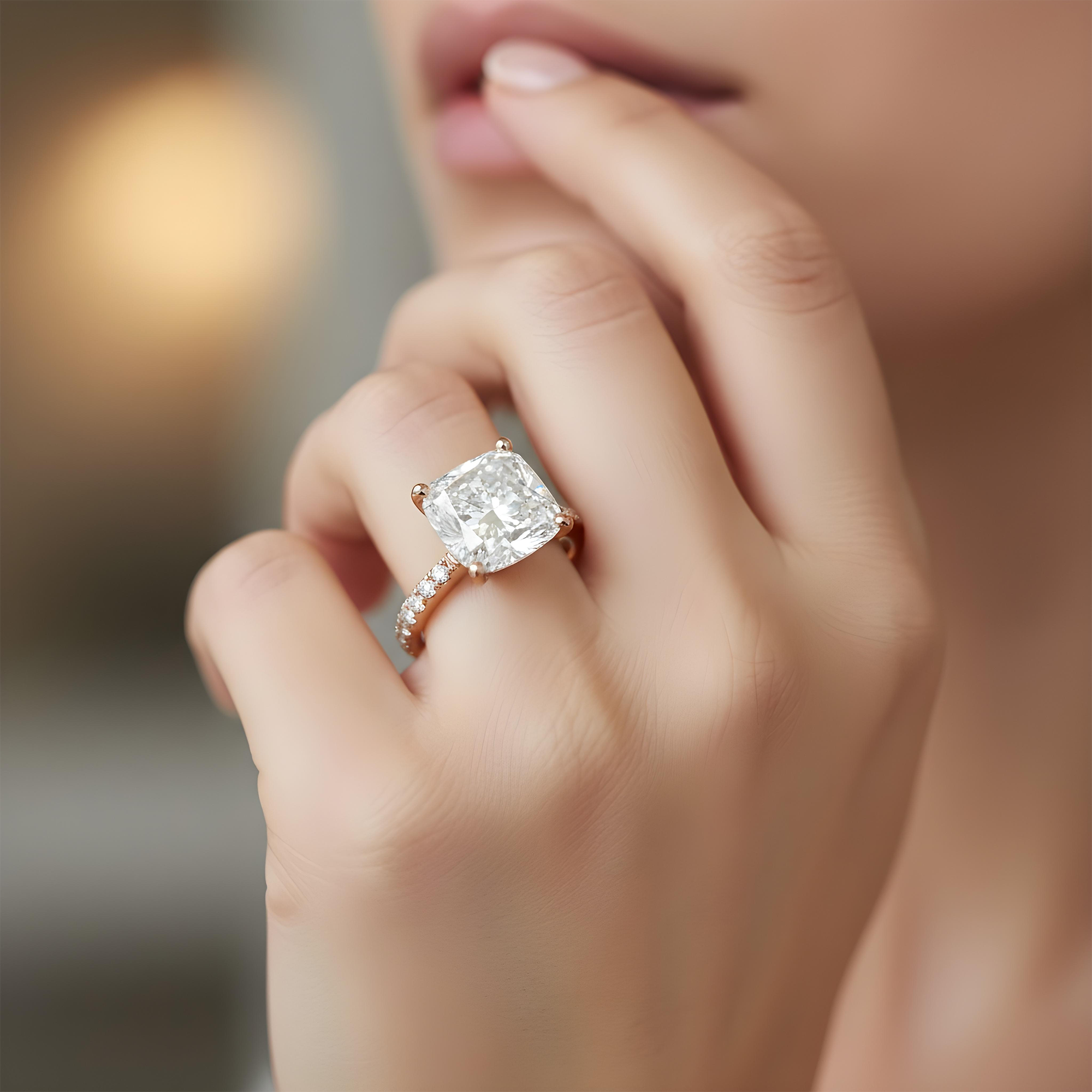 GIA Platinum 6.85ct Cushion Cut Diamond Engagement Ring 7.43ctw
