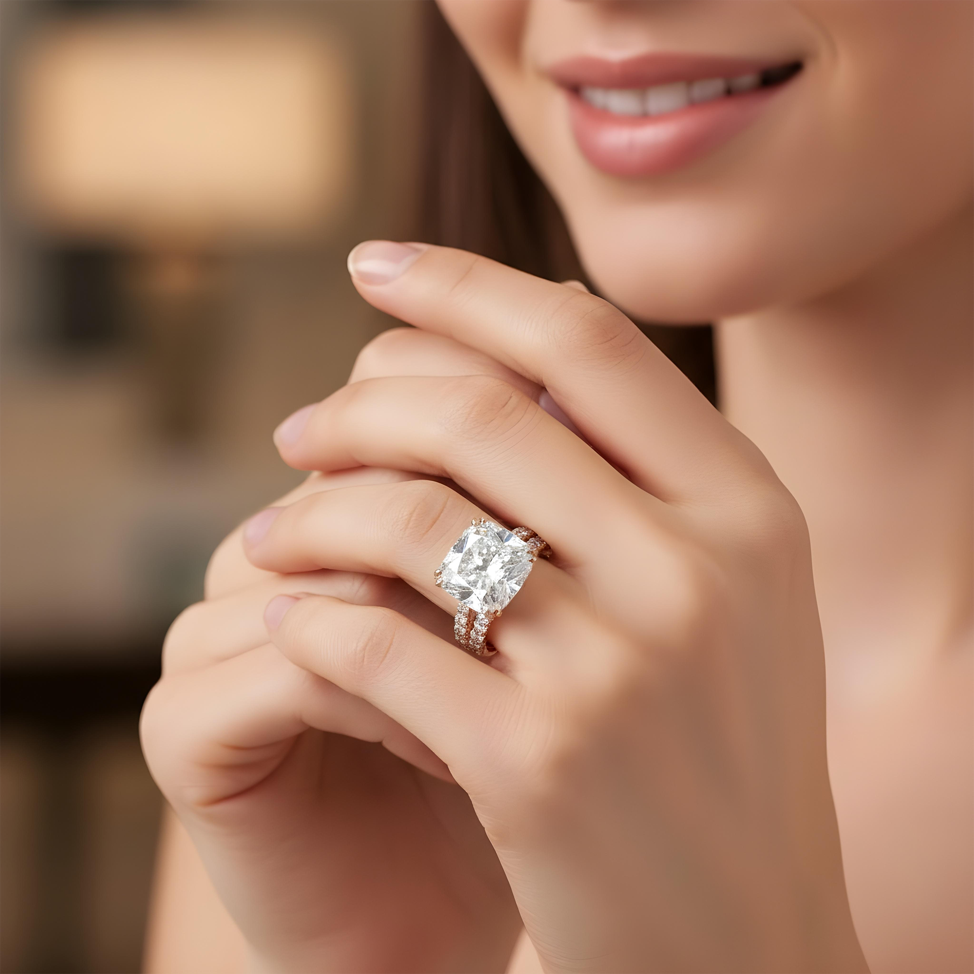 GIA 18K White Gold 7.10ct Cushion Cut Diamond Engagement Ring 7.72ctw
