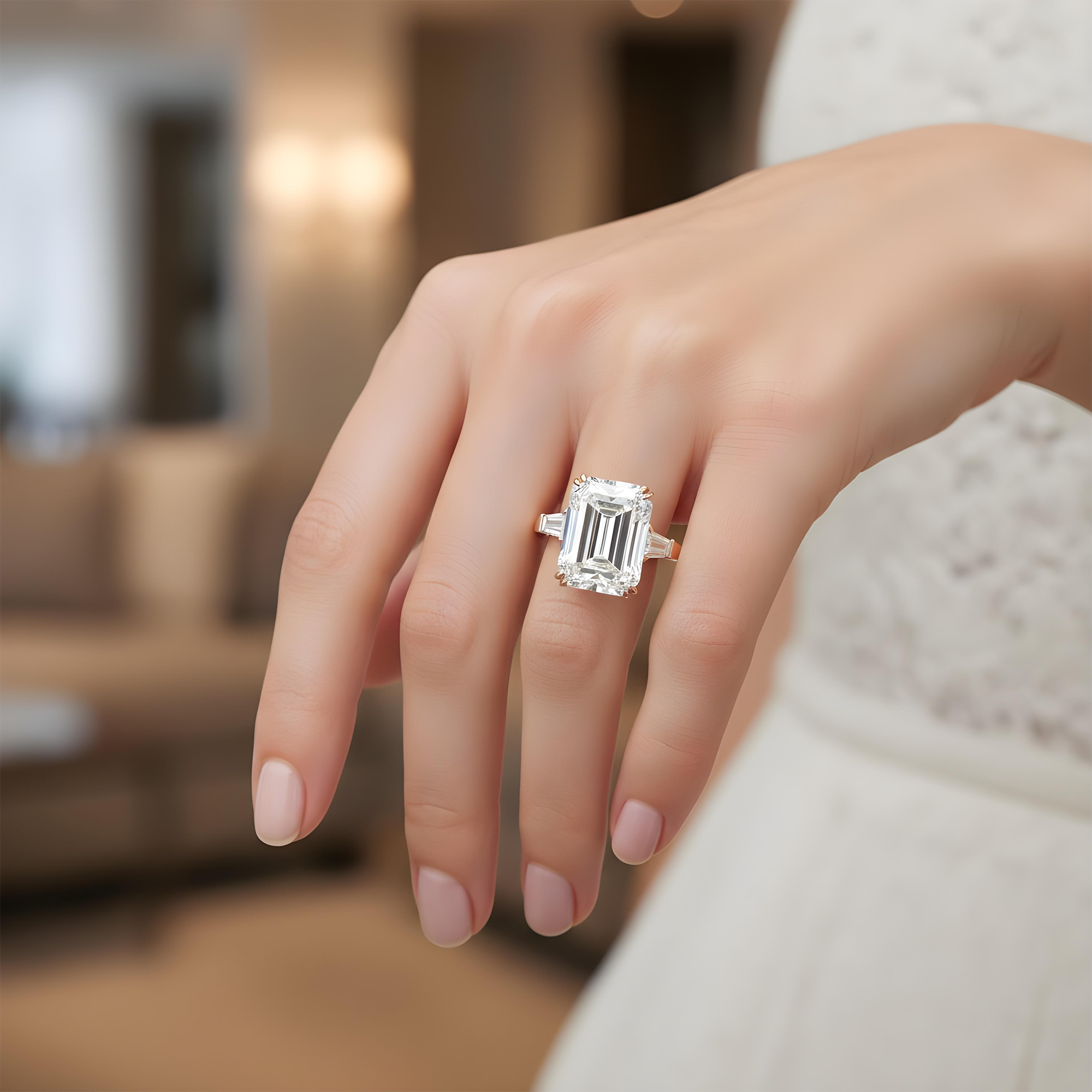 GIA Platinum 14.63ct Emerald Cut Triple Diamond Engagement Ring 15.42ctw