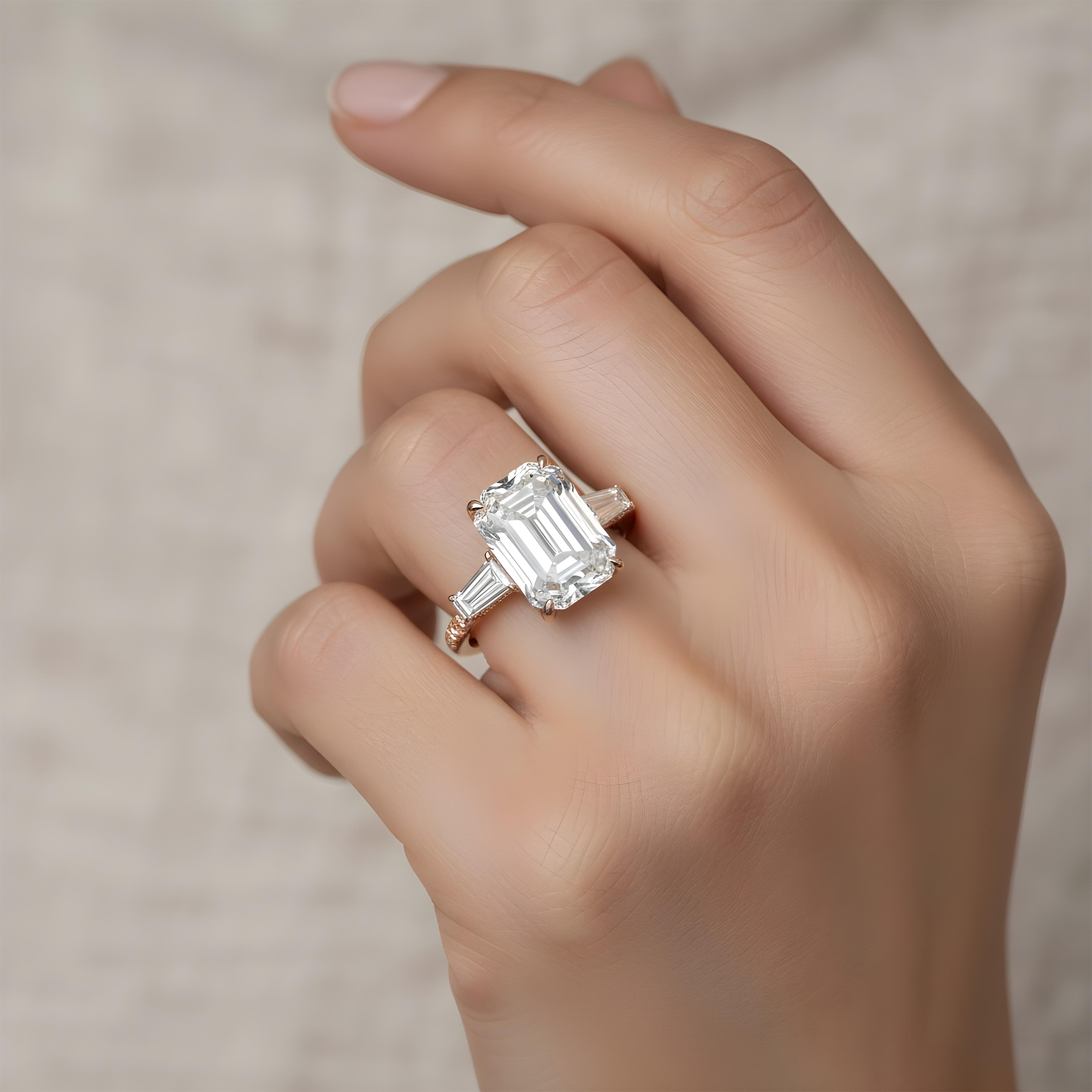 GIA Platinum 7.62ct Emerald Cut Triple Diamond Engagement Ring 8.82ctw