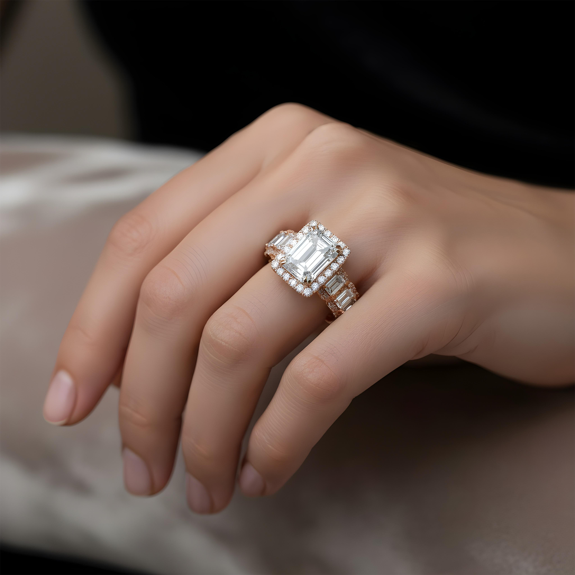 GIA 18K White Gold 5.0ct Emerald Cut Diamond Engagement Ring 8.03ctw