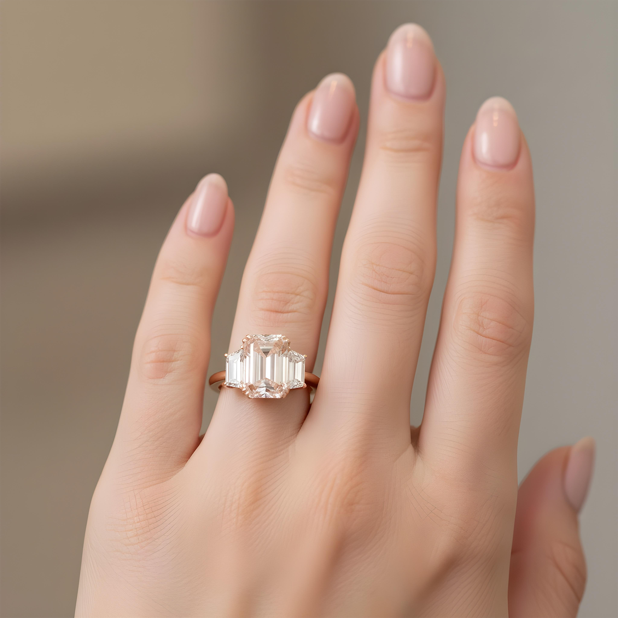 GIA Platinum 5.76ct Emerald Cut Fancy Pink Triple Diamond Ring 6.93ctw