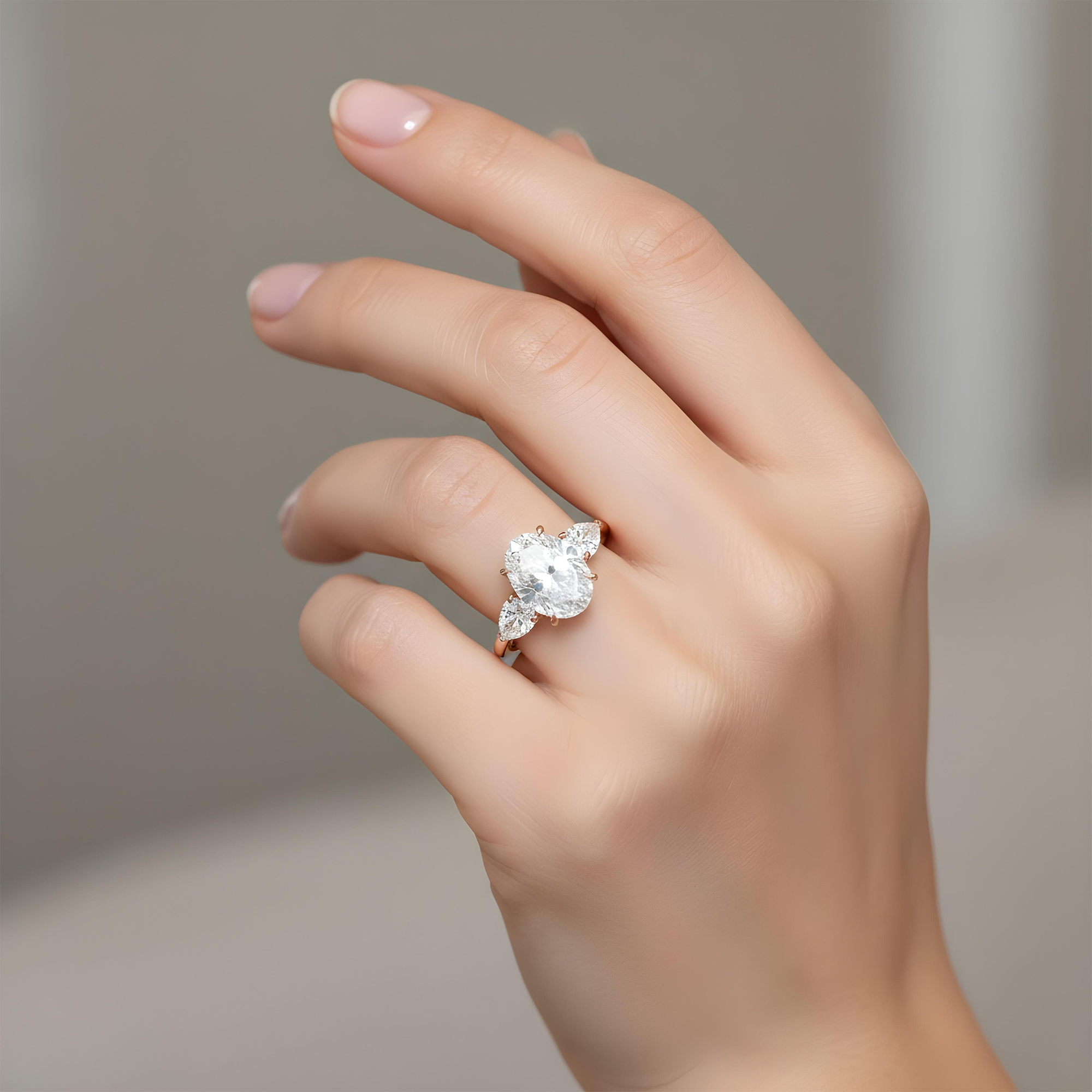 GIA Platinum 5.02ct Oval & Pear Cut Triple Diamond Engagement Ring 6.02ctw