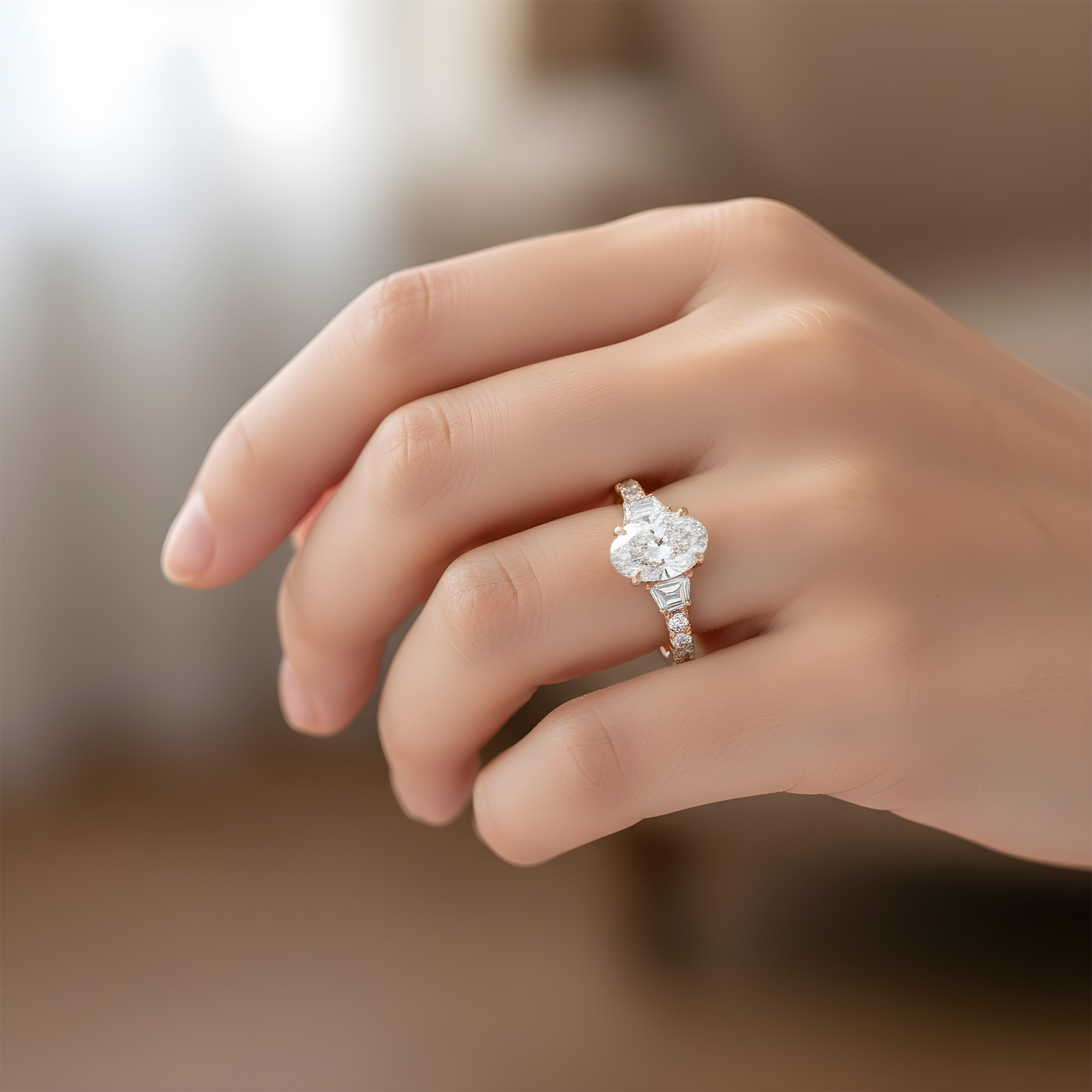 GIA 18K White Gold 3.03 Oval Cut Triple Diamond Engagement Ring 4.18ctw