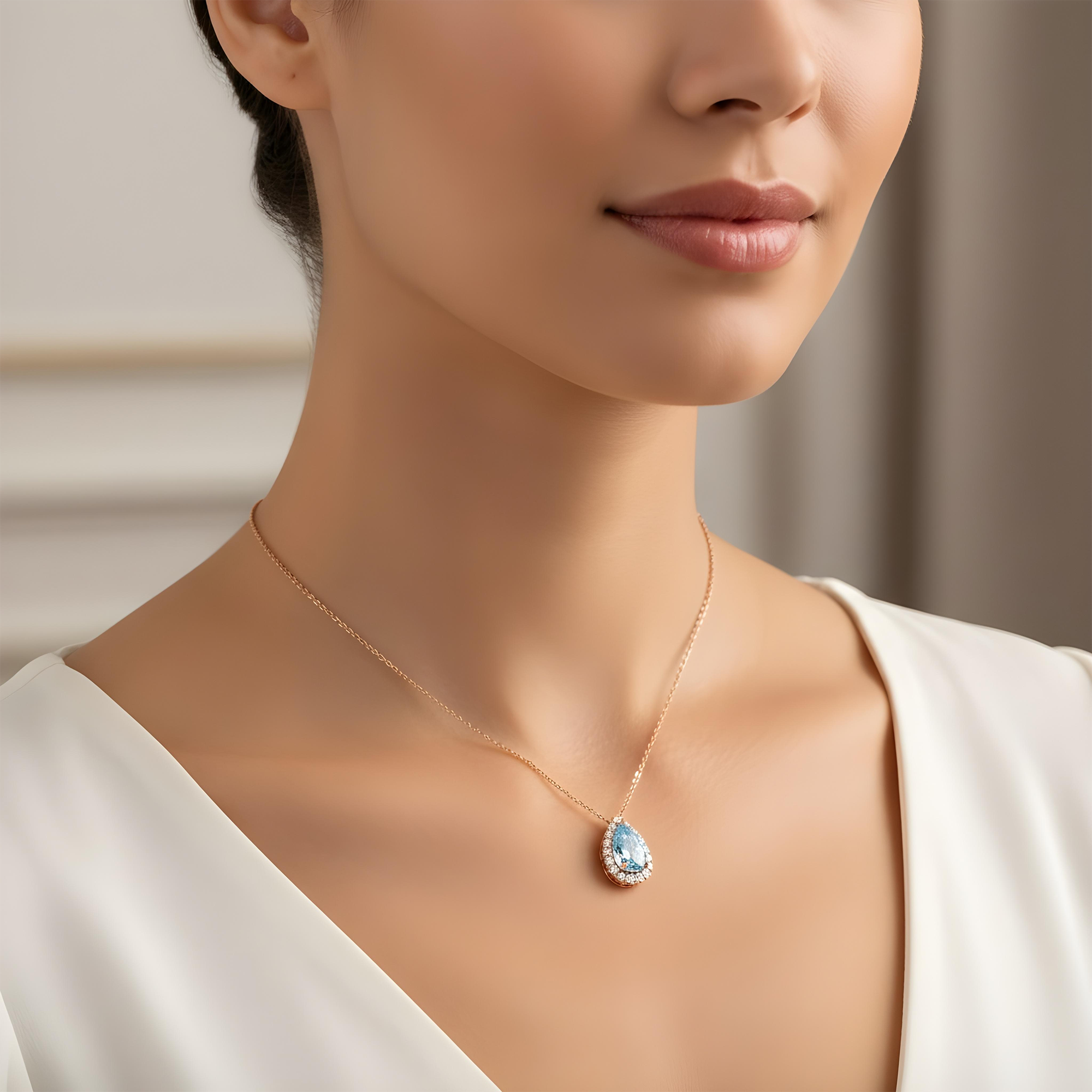 GIA Platinum Pear Cut Fancy Intense Blue Diamond Pendant & Chain Necklace