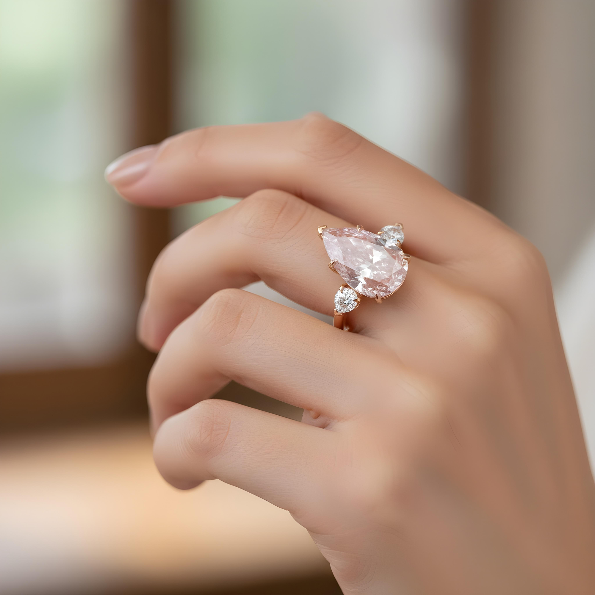 GIA Platinum 8.88ct Pear Cut Fancy Intense Pink Triple Diamond Ring 10.04ctw