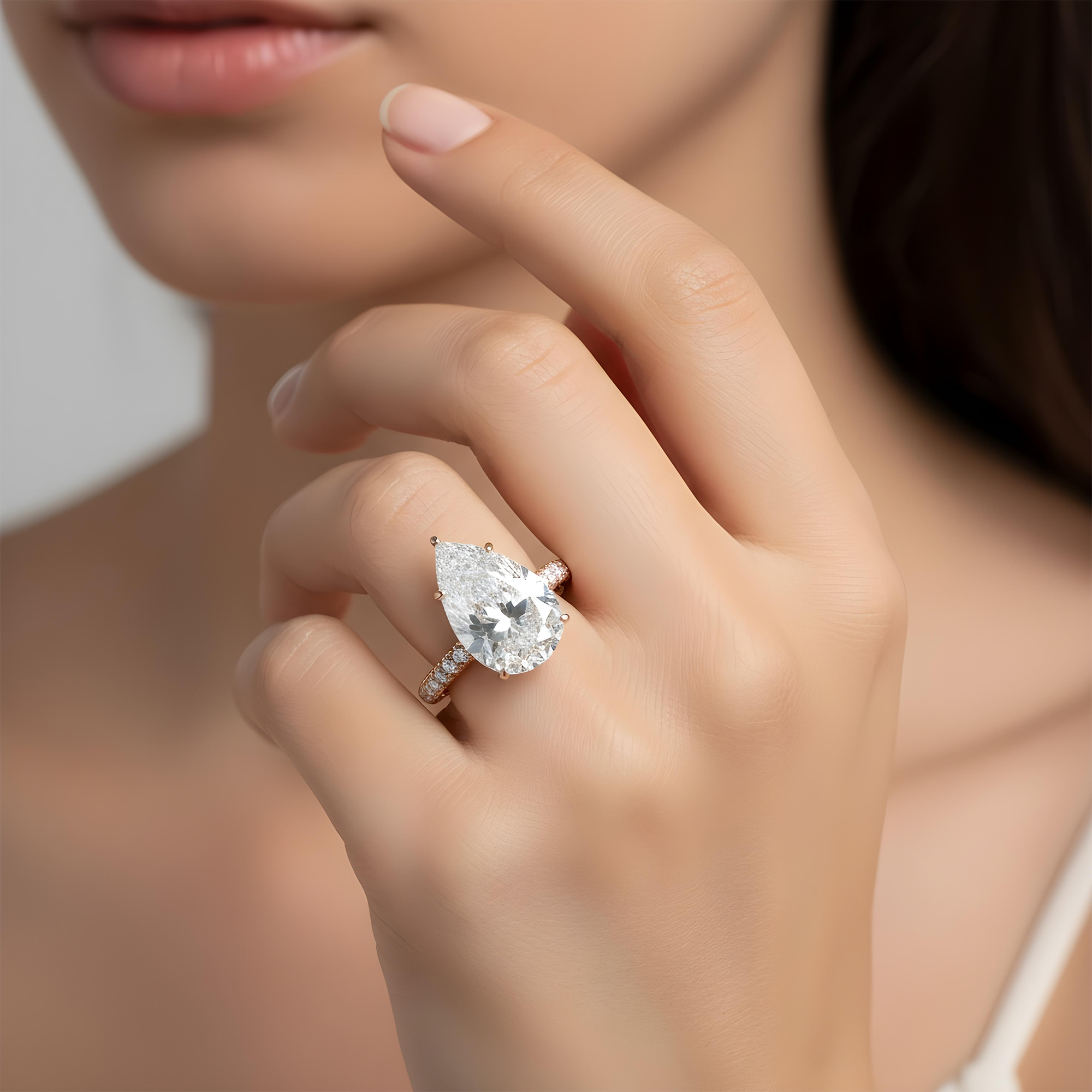 GIA Platinum 10.30ct Pear Cut Diamond Engagement Ring 13.10ctw
