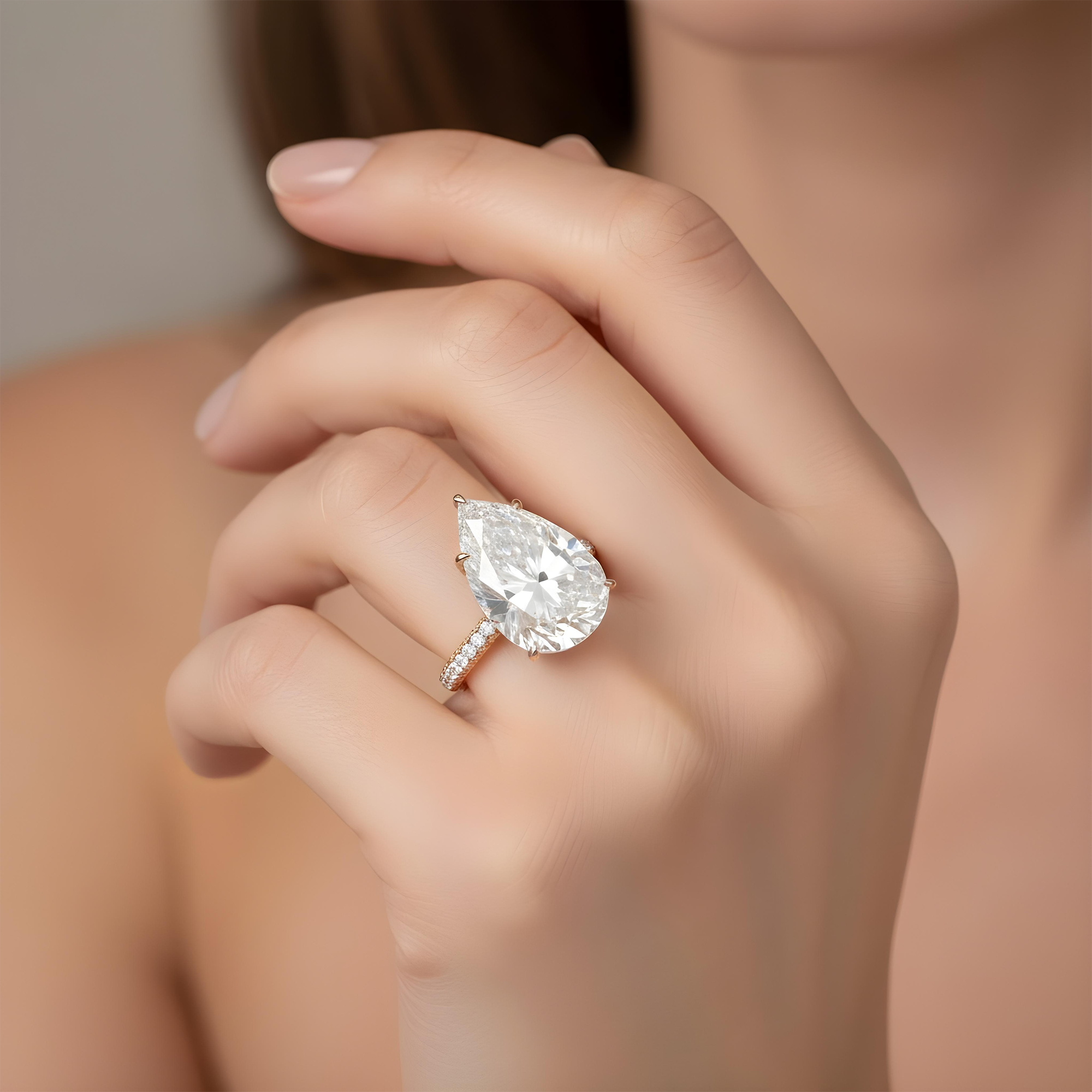 GIA Platinum 23ct Pear Cut Diamond Engagement Ring 25.05ctw