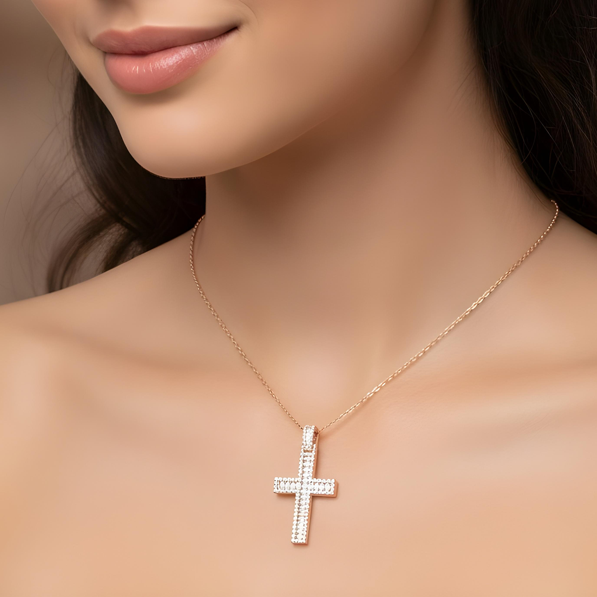 14K White Gold Round & Emerald Diamond Cross Pendant 6.96ct