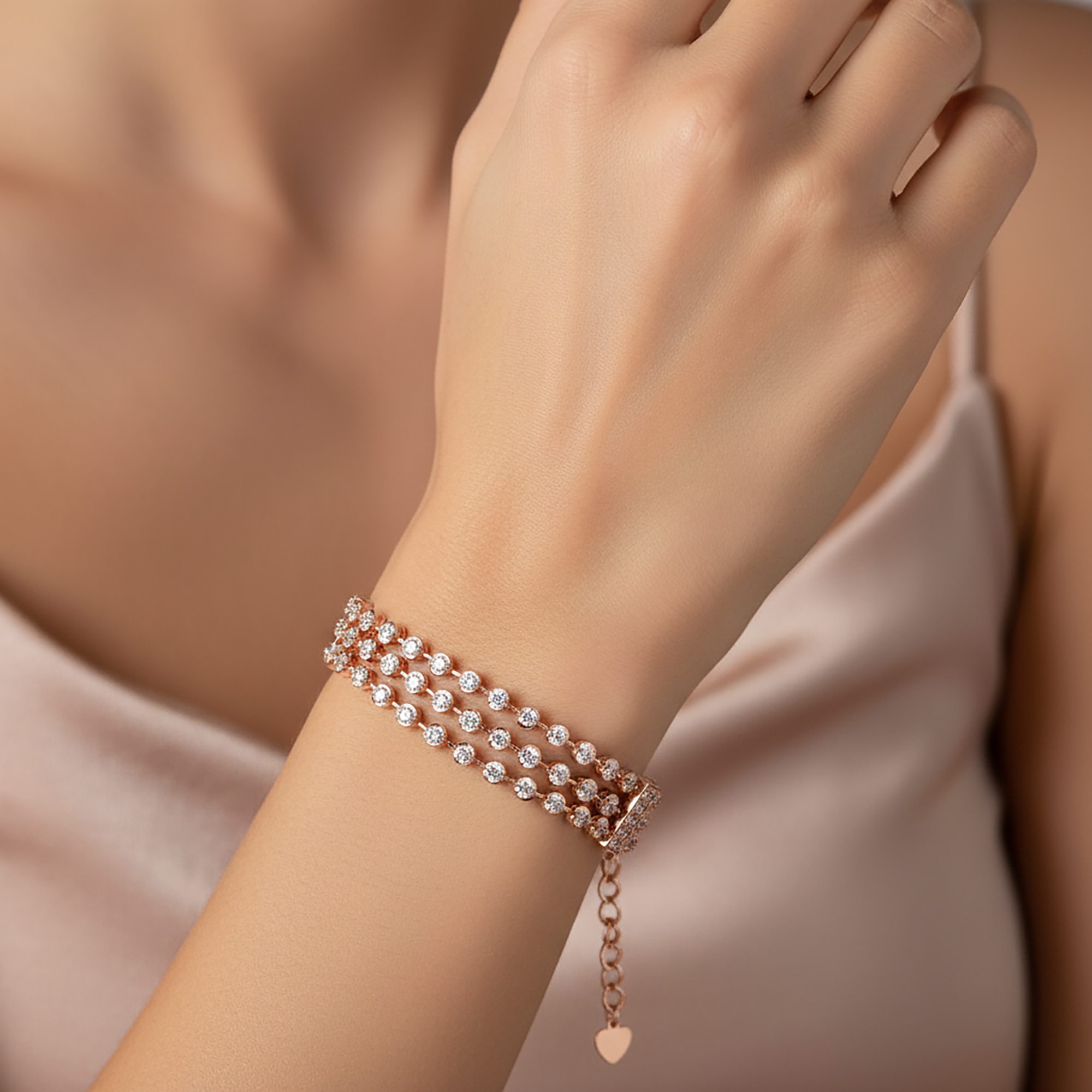 14K White Gold Triple Row Round Diamond Bracelet 3.96ct