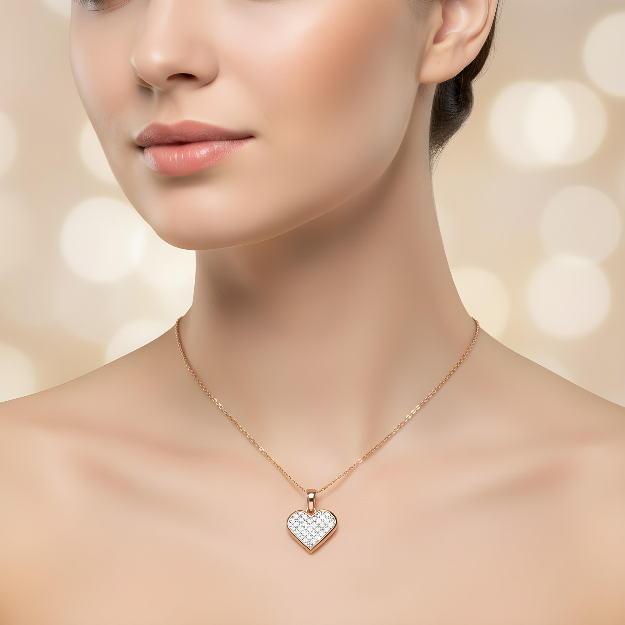 18K Yellow Gold Princess Cut Diamond Heart Necklace 2.95ct