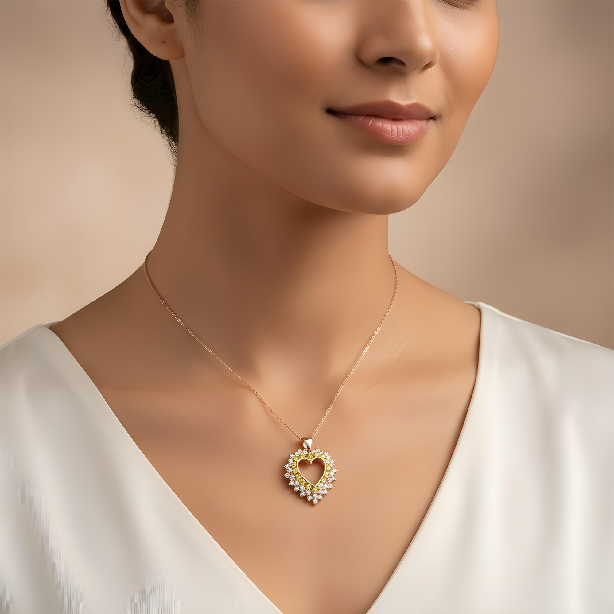 14K Yellow Gold Canary Yellow Diamond Open Heart Necklace 2.89ct
