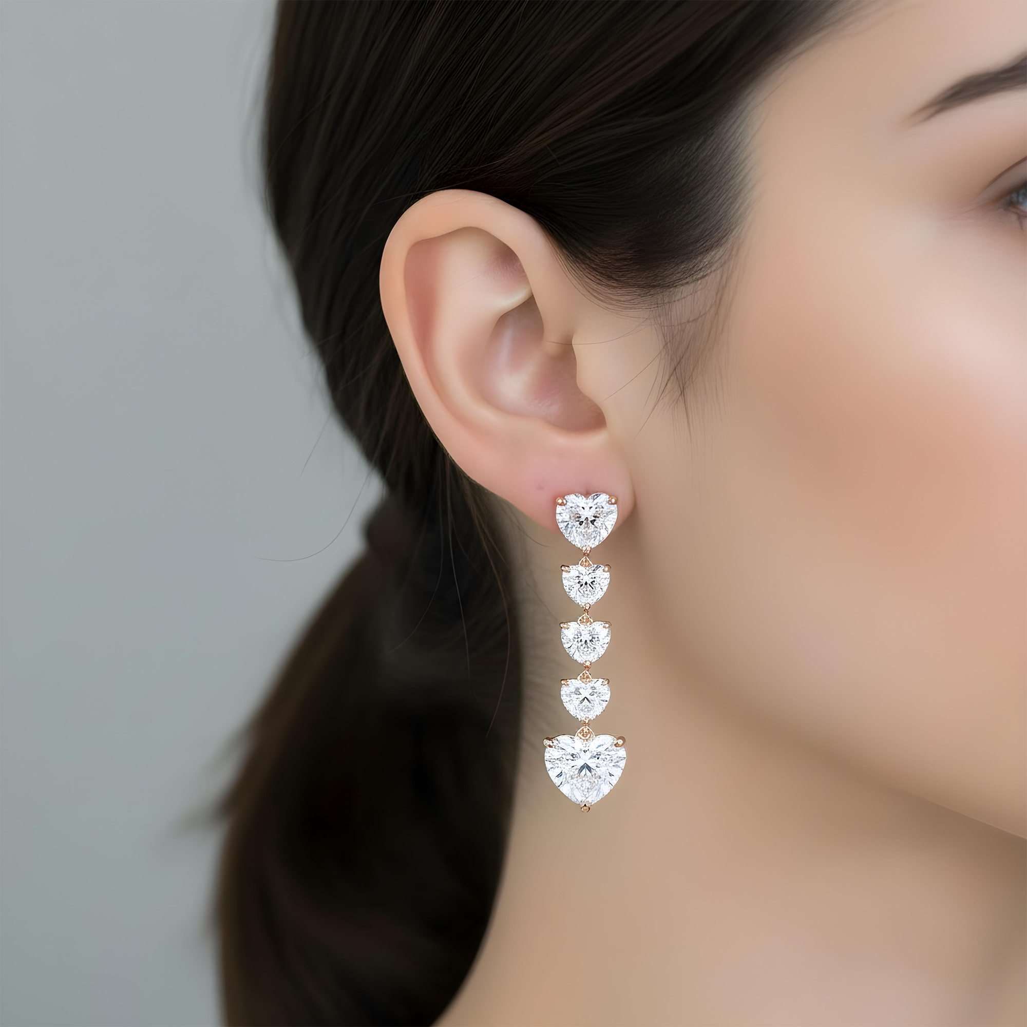 IGI 18K White Gold String of Hearts Diamond Drop Earrings 18.61ctw