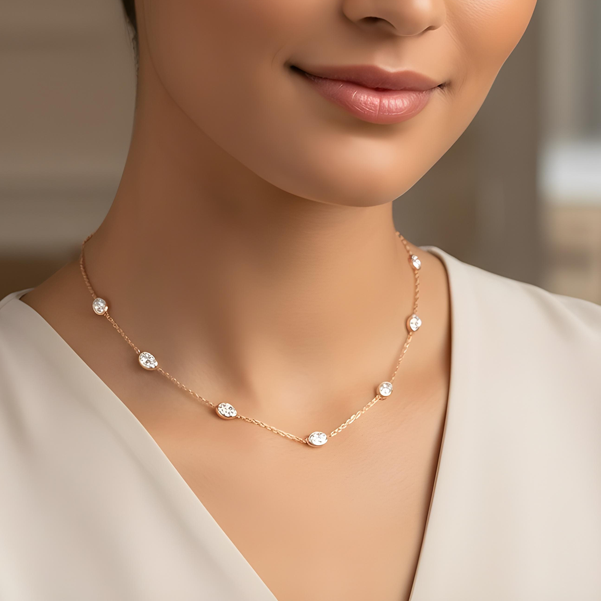 14K White Gold Oval Cut Diamond Satellite Necklace 4.80ct