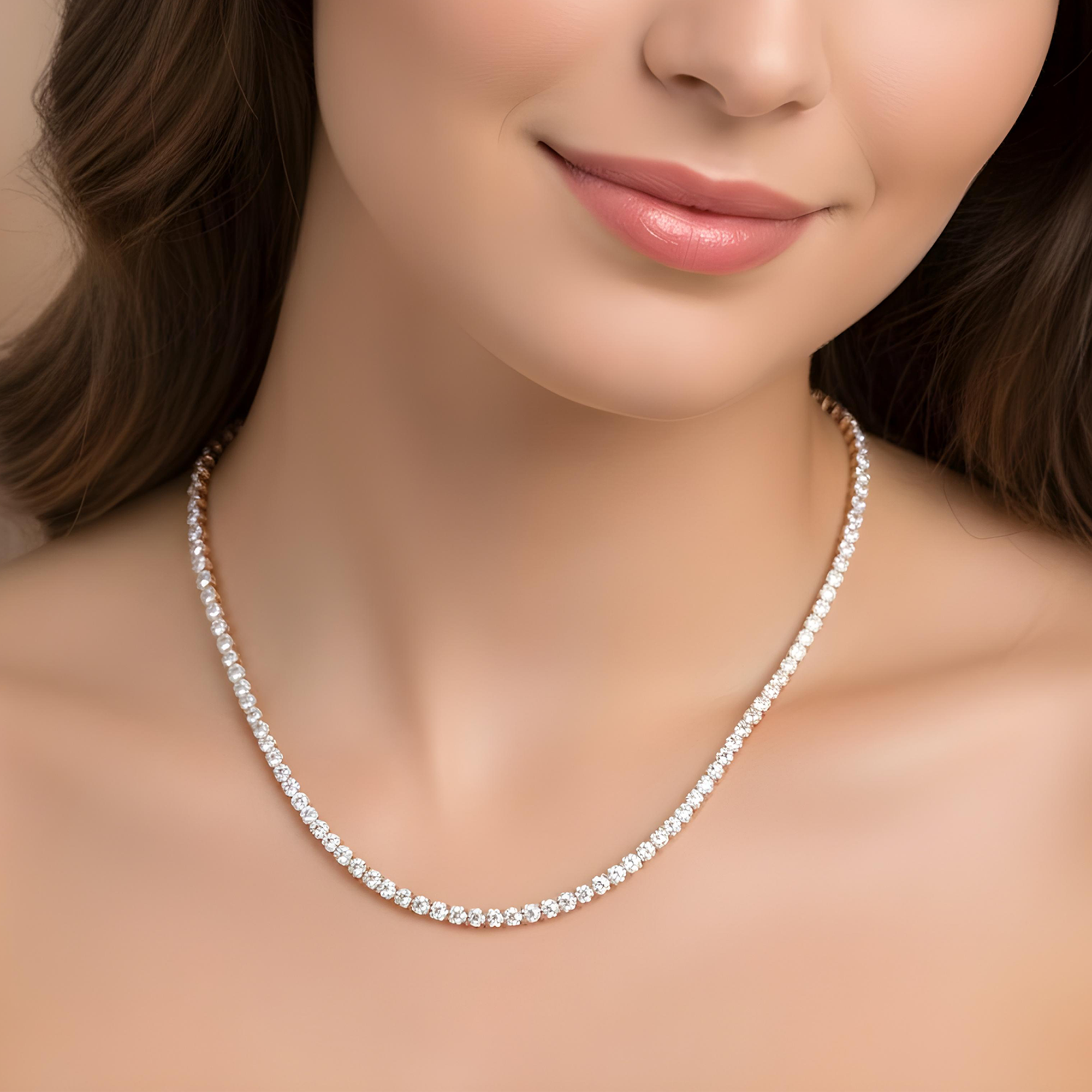 14K White Gold Diamond Tennis Chain 8.0ct