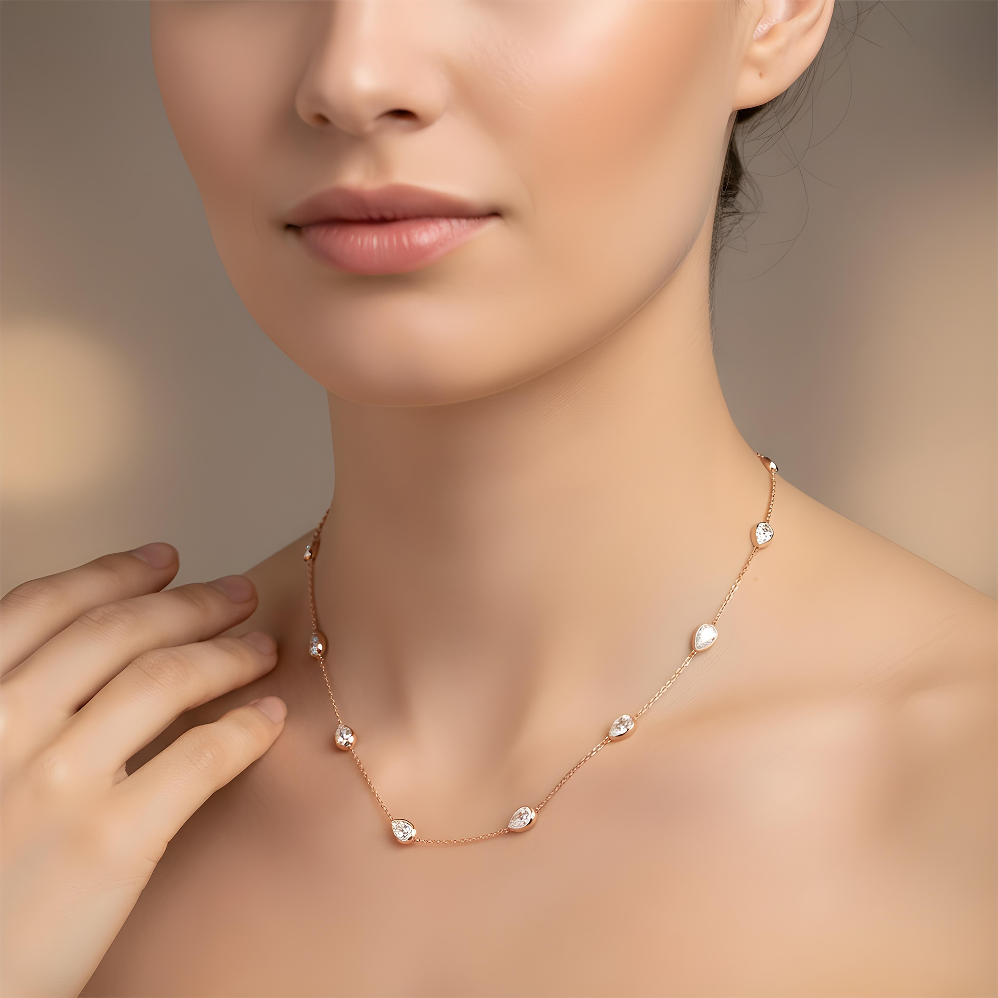 14K White Gold Pear Cut Diamond Satellite Necklace 5.70ct