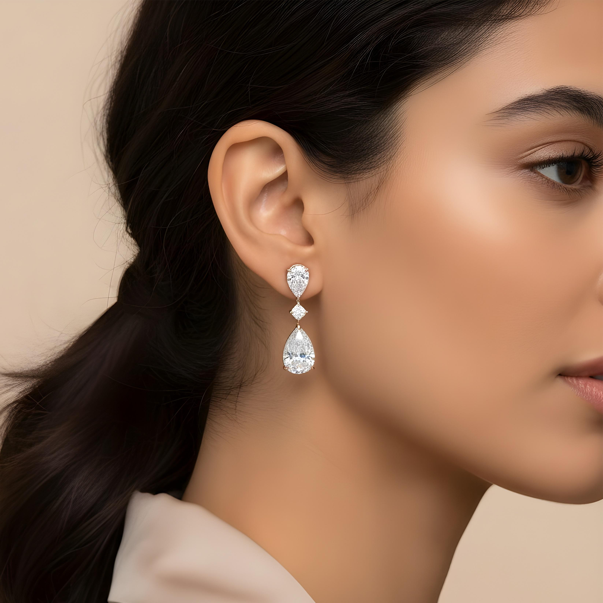 18K White Gold Pear Cut Diamond Rosebud Drop Earrings 10.56ctw