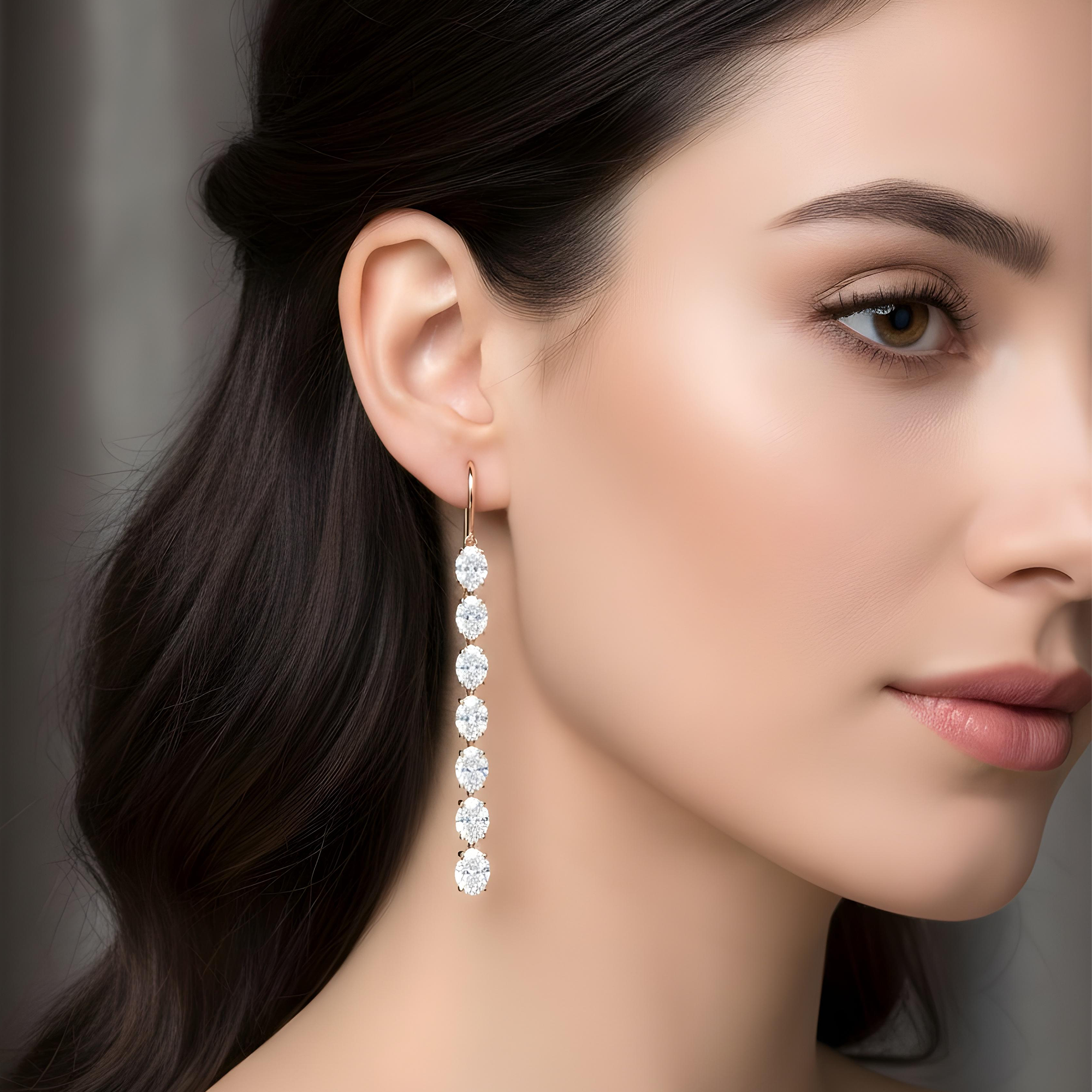 18K White Gold Oval Cut Diamond Drop Earrings 8.48ctw