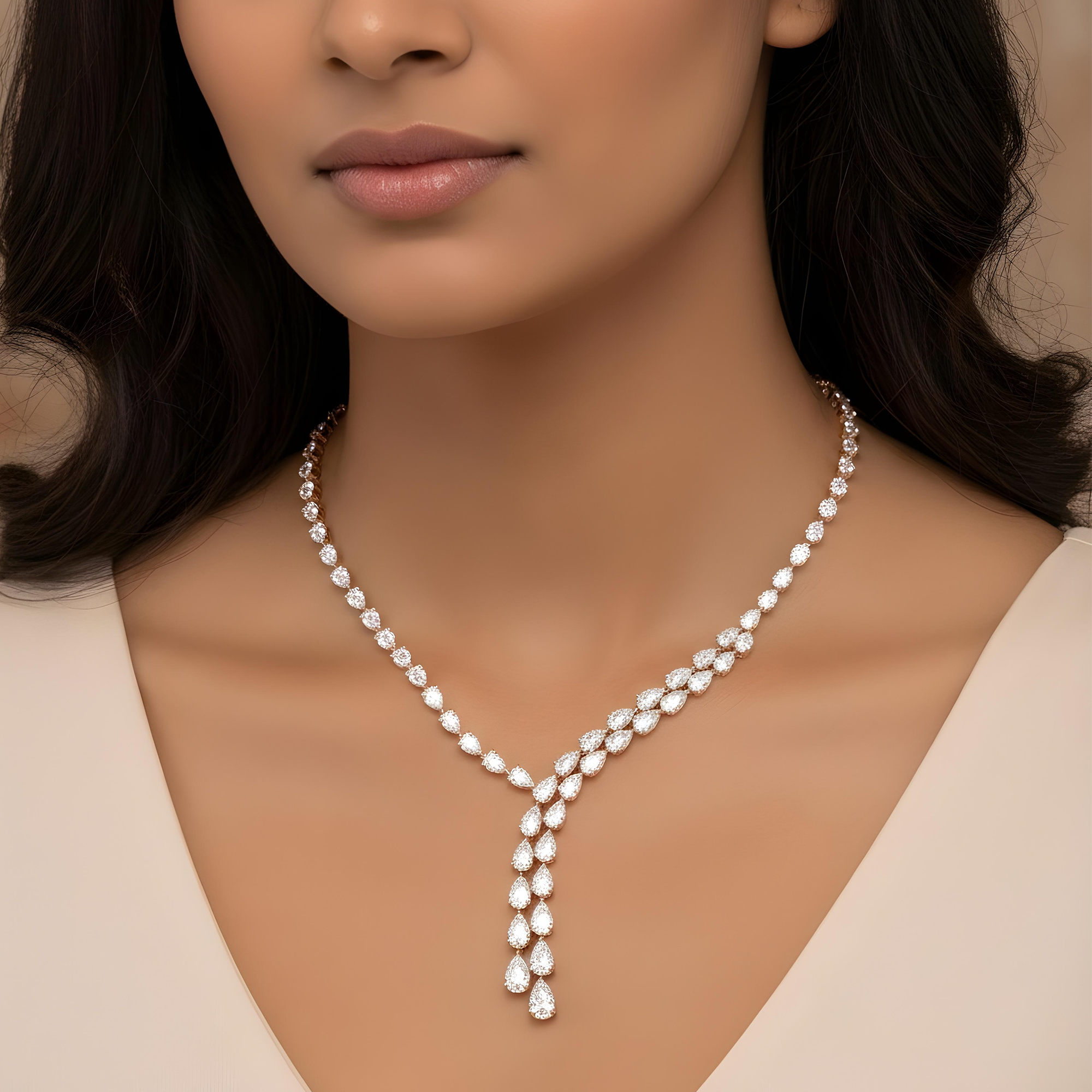 18K White Gold Detailed Pear Cut Diamond Drop Necklace 56.95ct