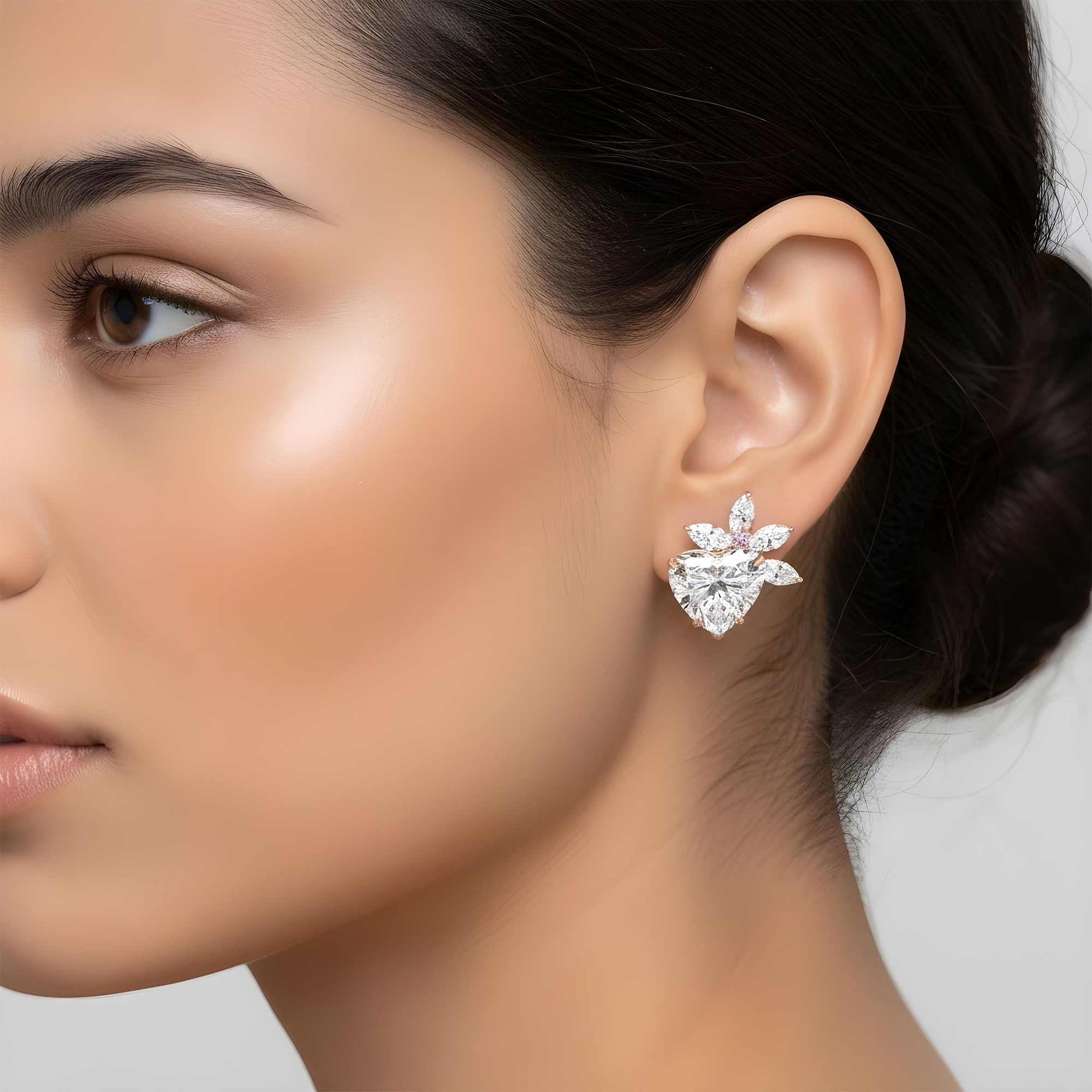 IGI 18K White Gold Love Sprout Heart Cut Diamond Earrings 11.93ctw