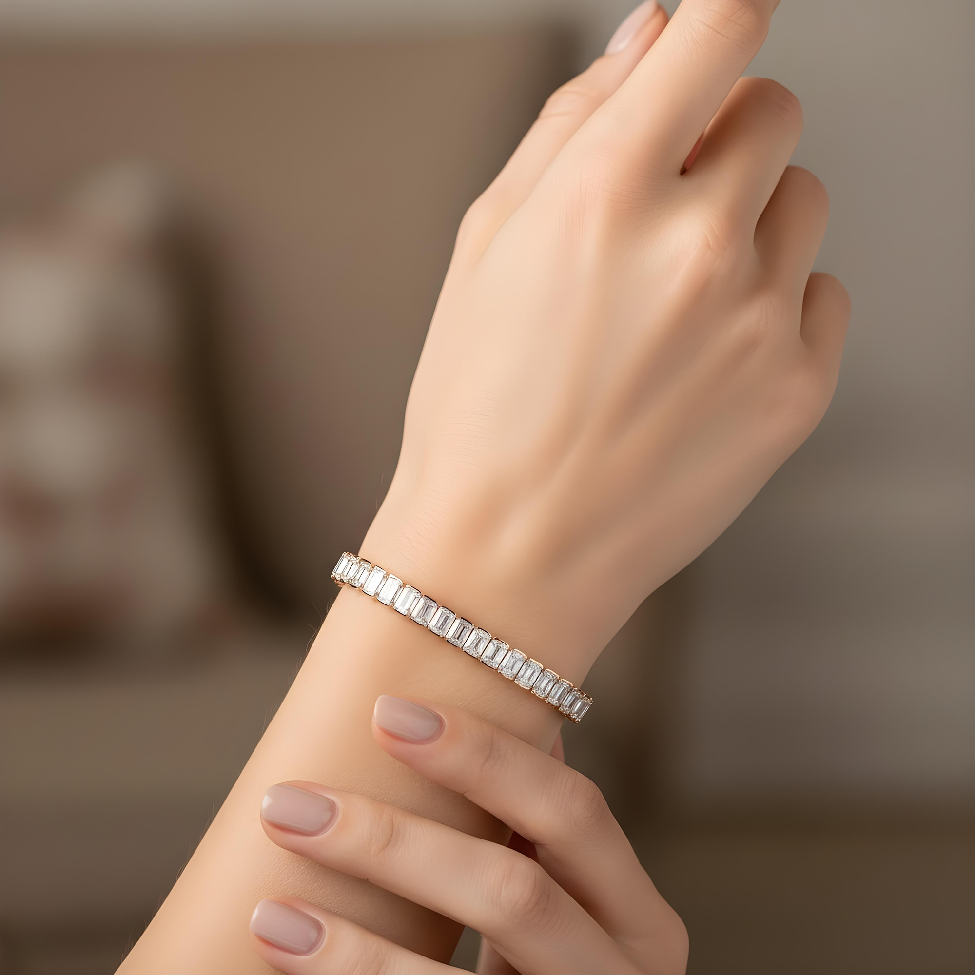 18K White Gold Channel Set Emerald Cut Diamond Tennis Bracelet 15.82ct