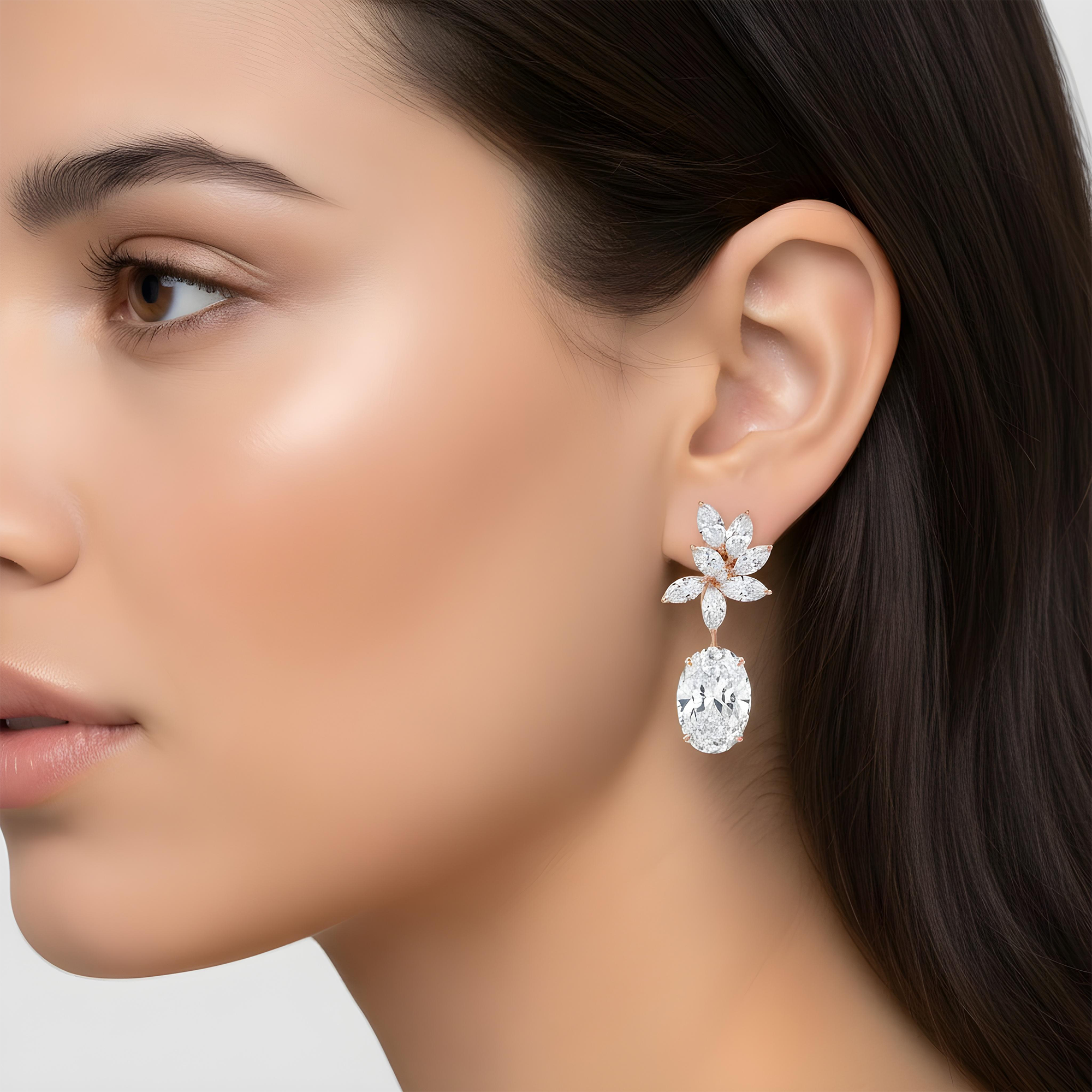 IGI 18K White Gold Oval & Marquise Cut Diamond Drop Earrings 20.30ctw