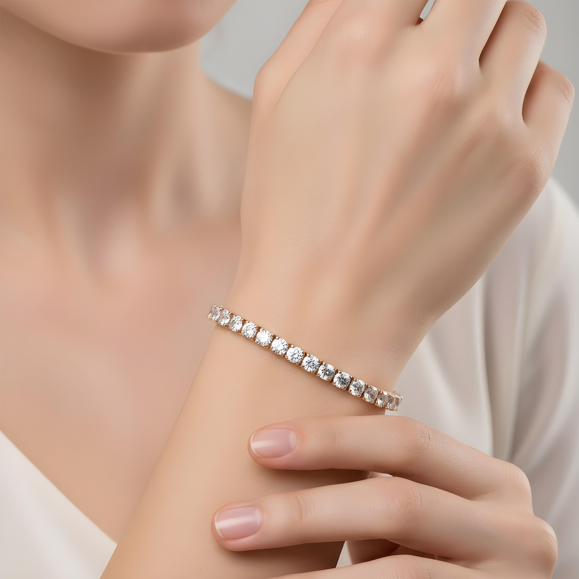14K White Gold Round Diamond Tennnis Bracelet 14.98ct