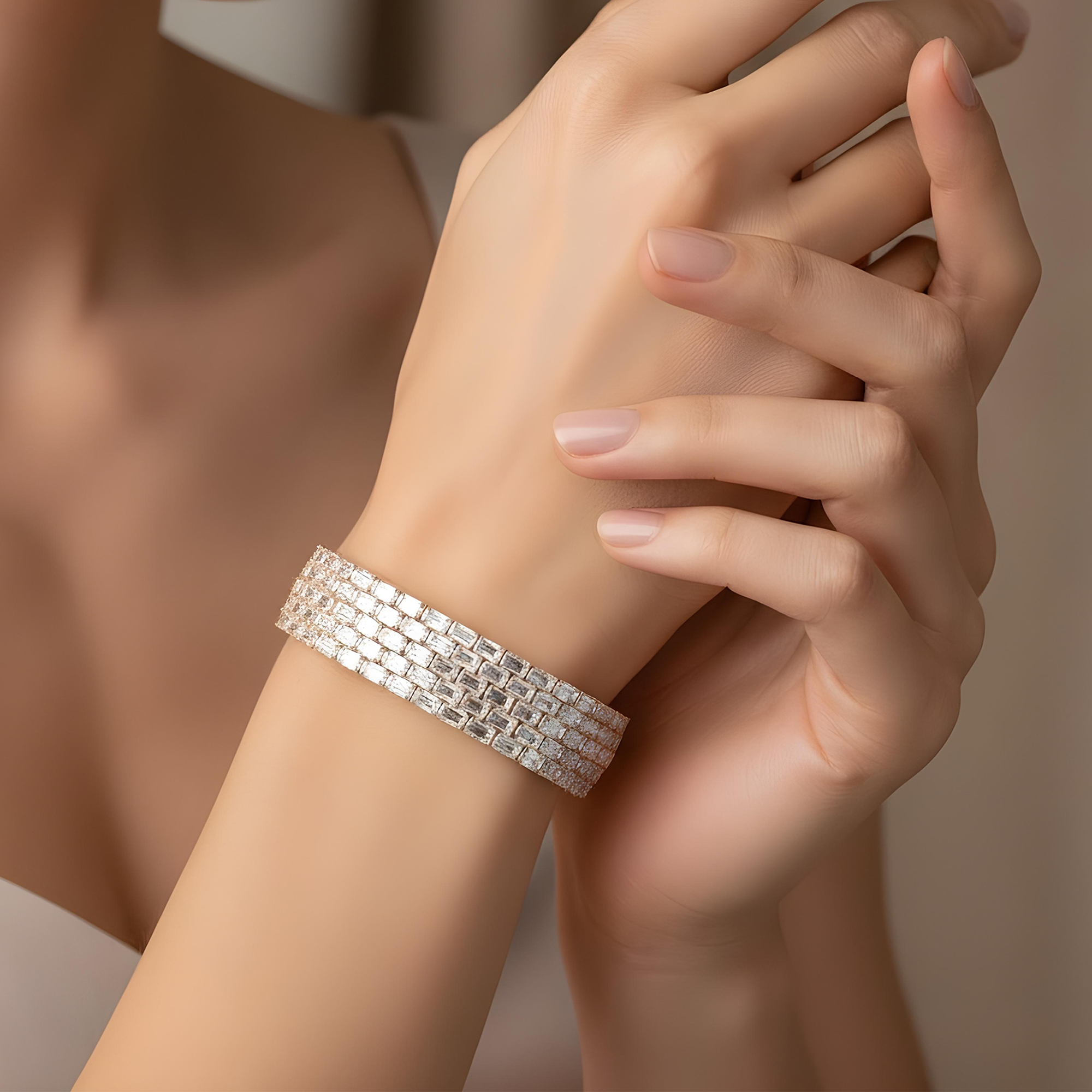 14K White Gold Emerald Cut Diamond Bracelet 55.04ctw