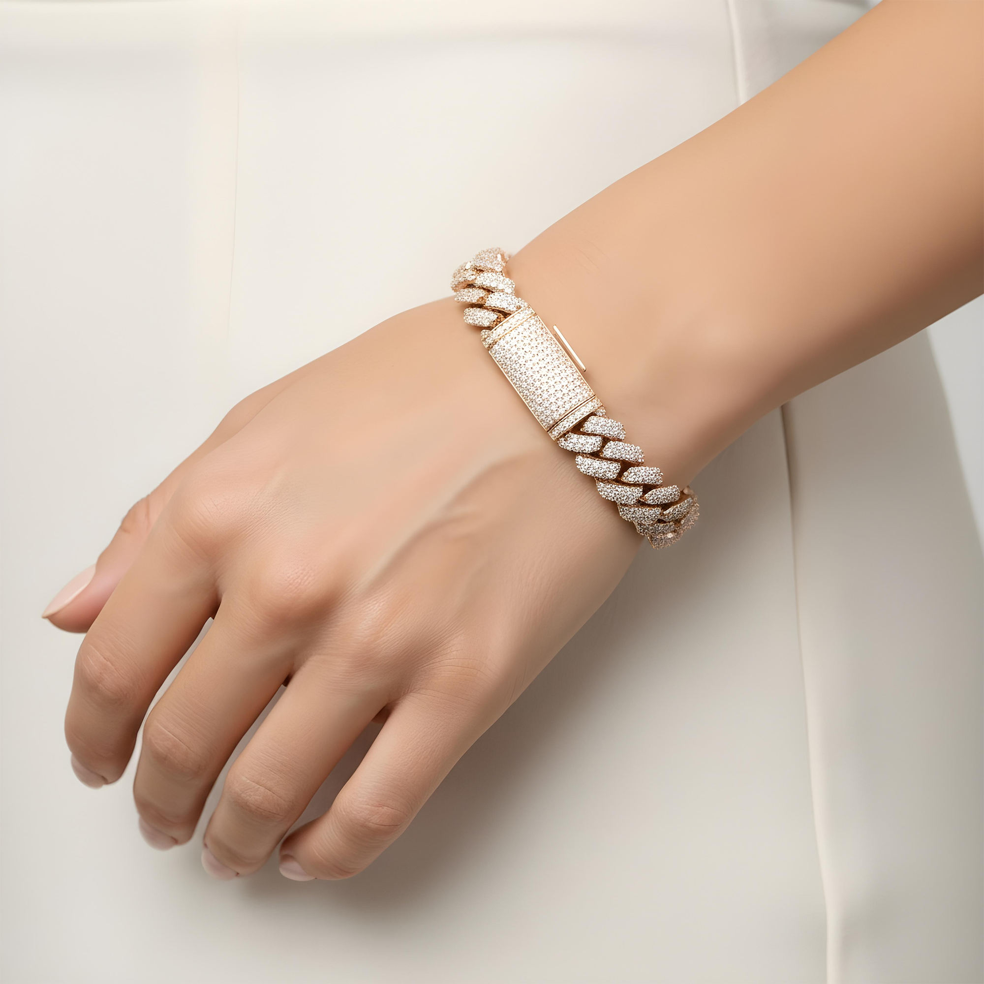 14K White Gold 12.5mm Round Diamond Cuban Link Bracelet 11.0ct
