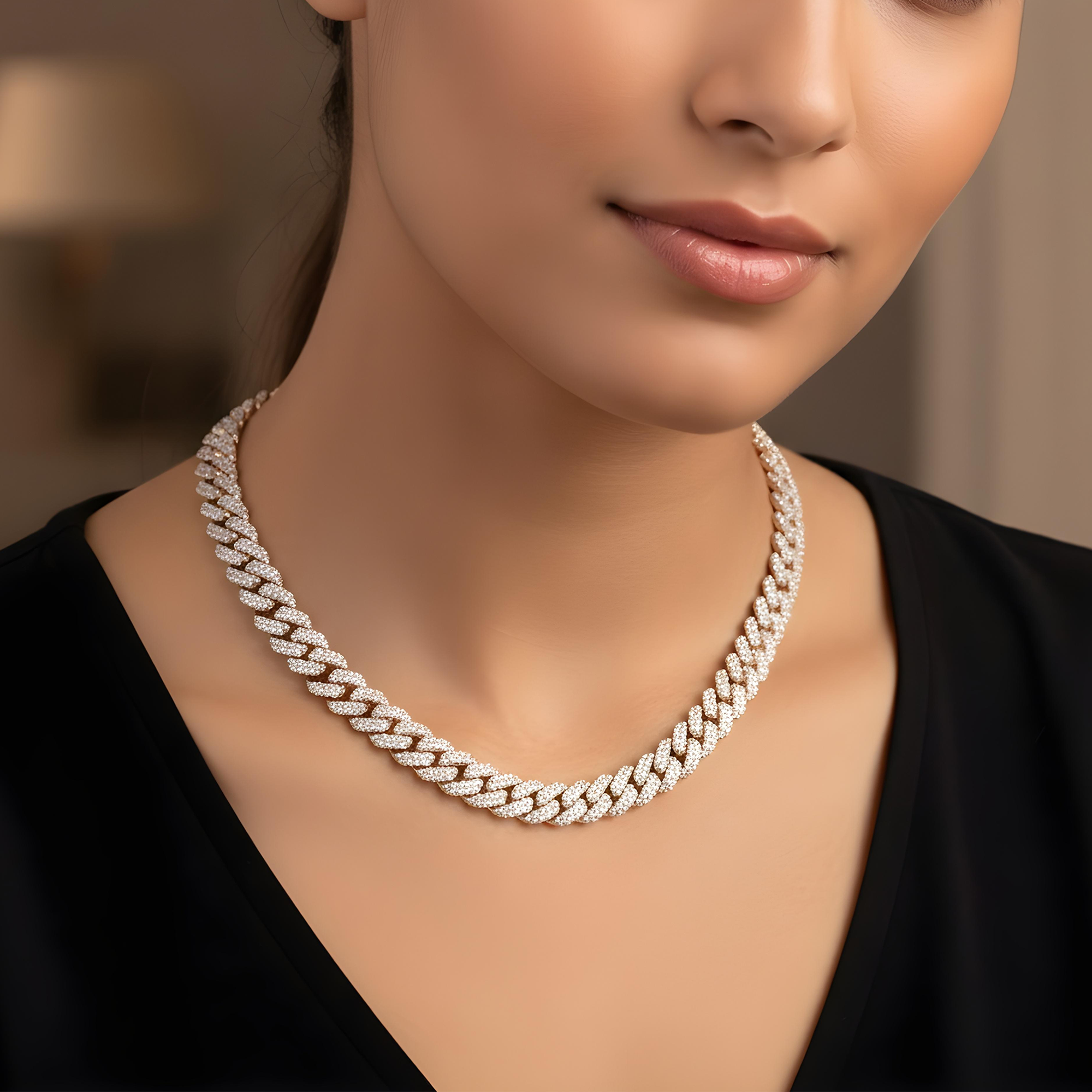 14K Yellow Gold Round Diamond Cuban Link Chain 34.0ct
