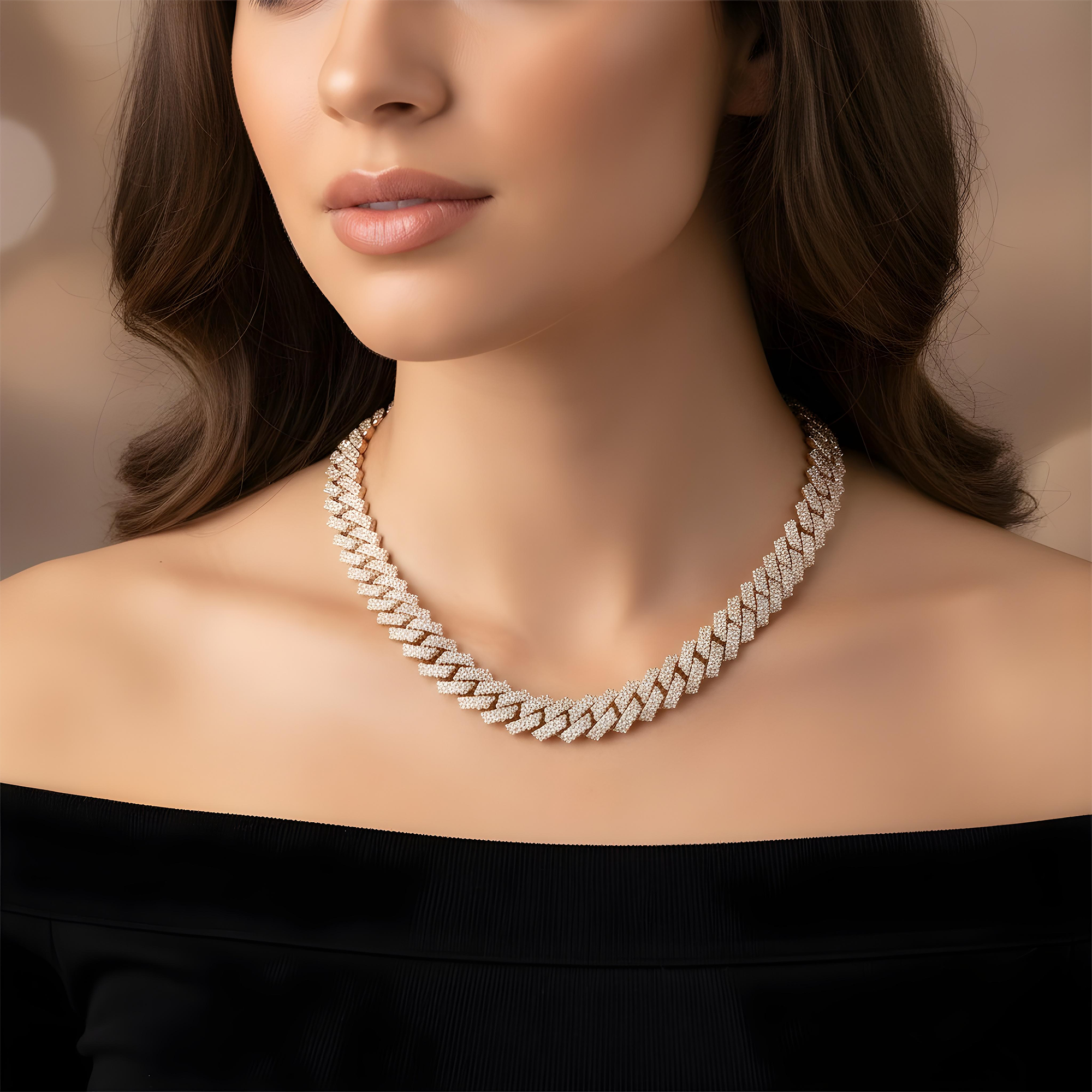 14K Yellow Gold Round Diamond Cuban Link Chain 57.0ct