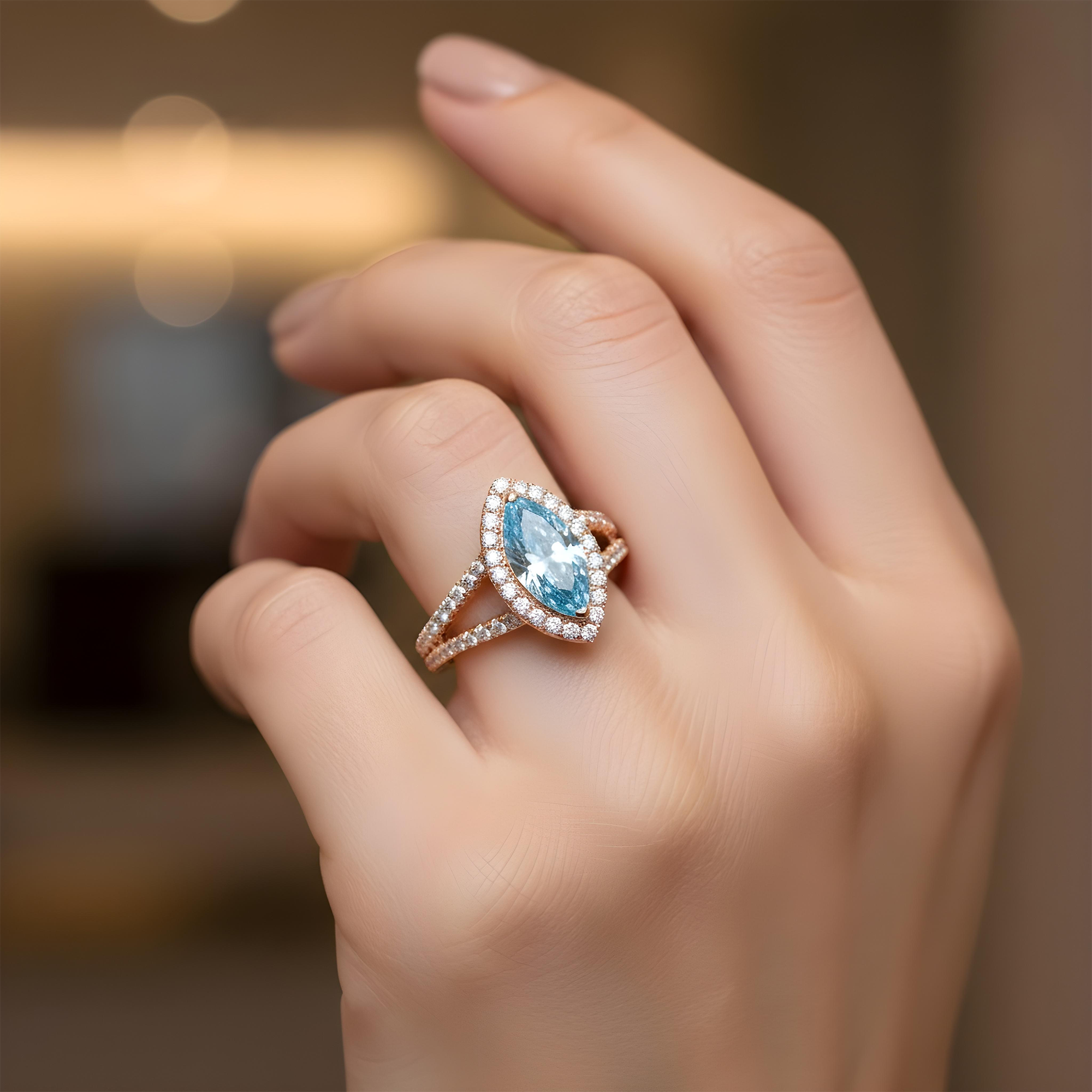 18K White Gold 1.46ct Marquise Cut Fancy Vivid Blue Diamond Ring 1.99ctw