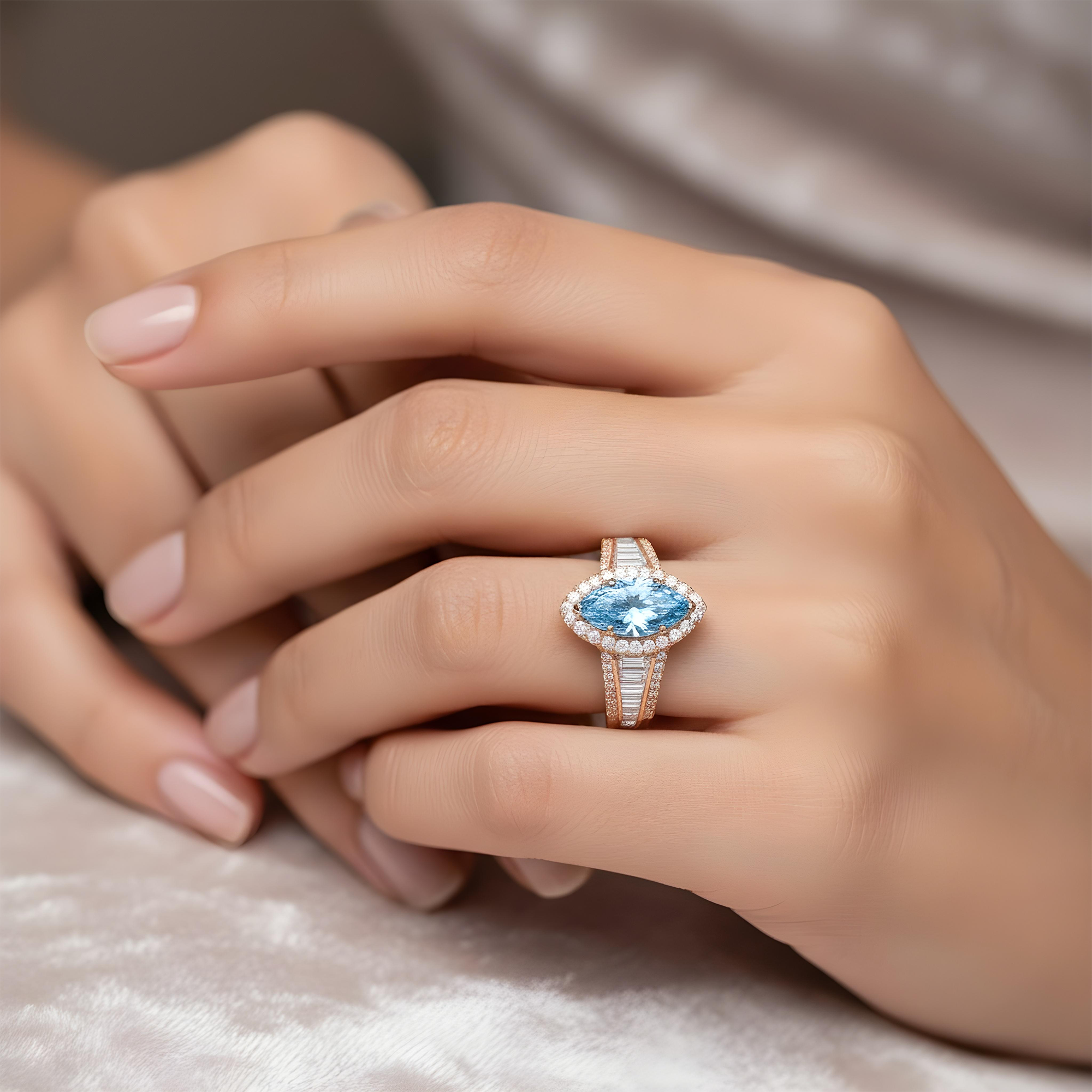 18K White Gold 1.5ctw Marquise Cut Fancy Vivid Blue Diamond Ring 3.20ctw