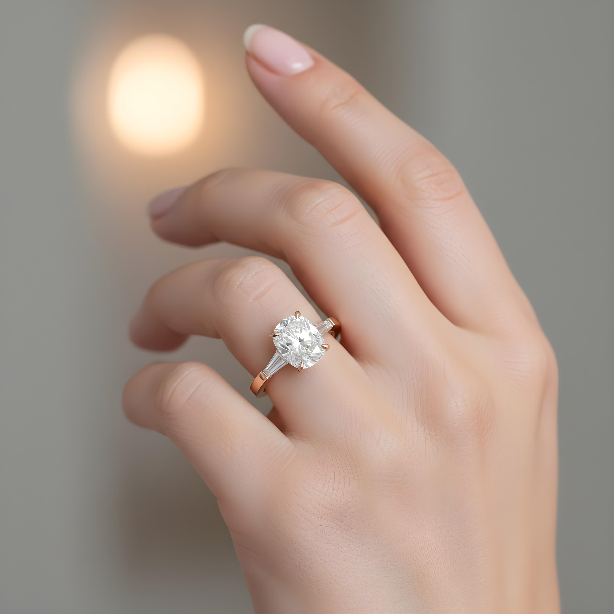 GIA Platinum 4ct Cushion Cut Triple Diamond Engagement Ring 4.54ctw