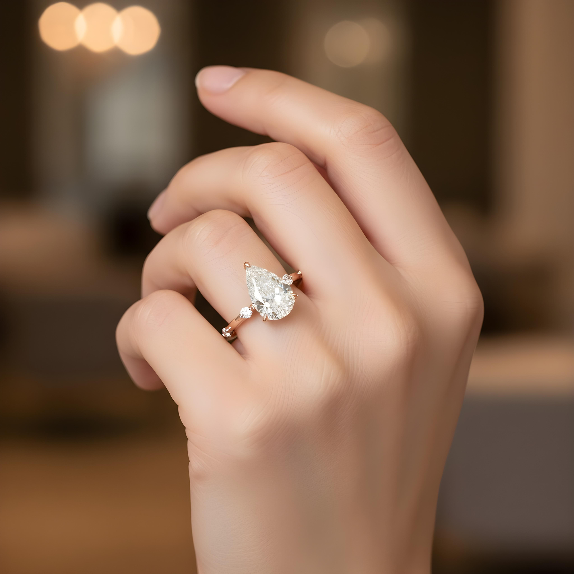 18K Yellow Gold 3.08ct Pear Diamond Engagement Ring 3.32ct