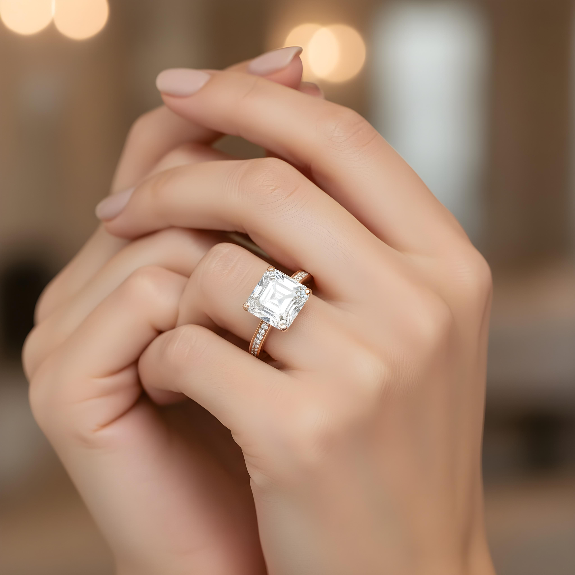 18K White Gold 4.42ct Asscher Cut Diamond Engagement Ring 4.61ctw