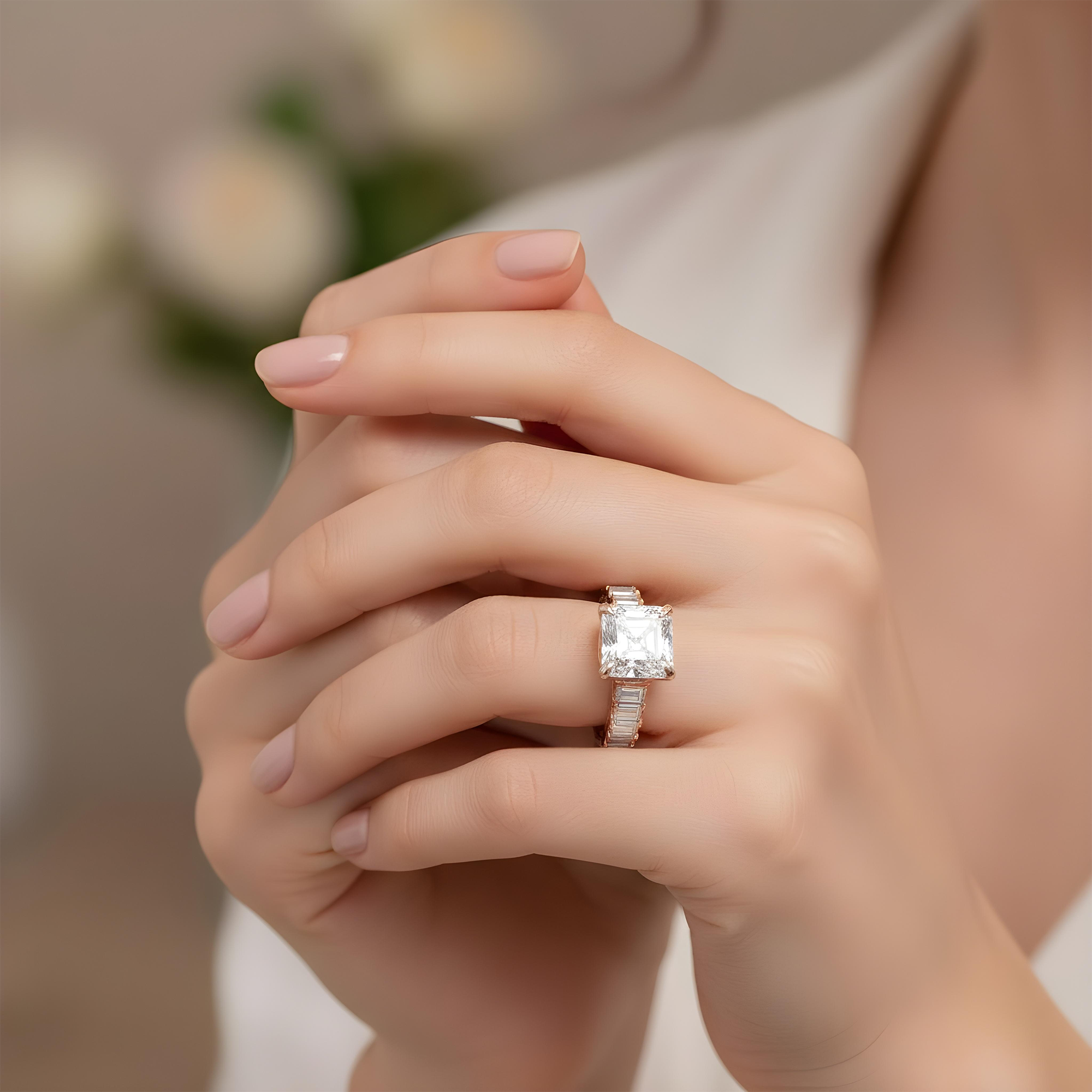 GIA 18K White Gold 7.38ct Asscher Cut Diamond Engagement Ring 11.13ctw