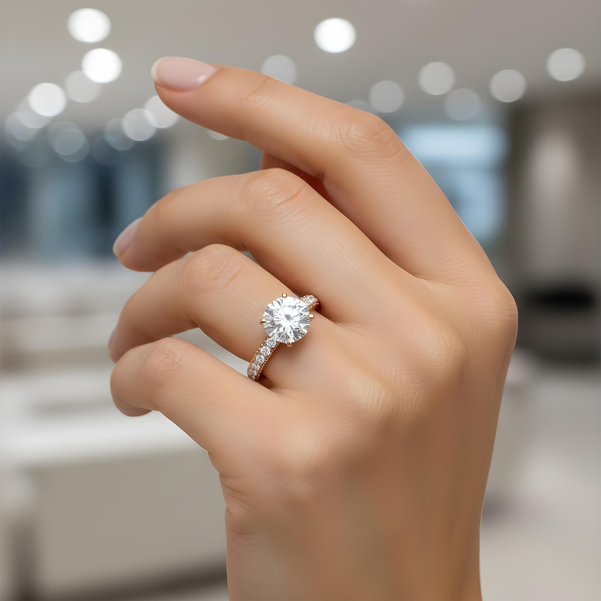 18K White Gold 6.42ct Round Cut Diamond Engagement Ring 8.29ctw