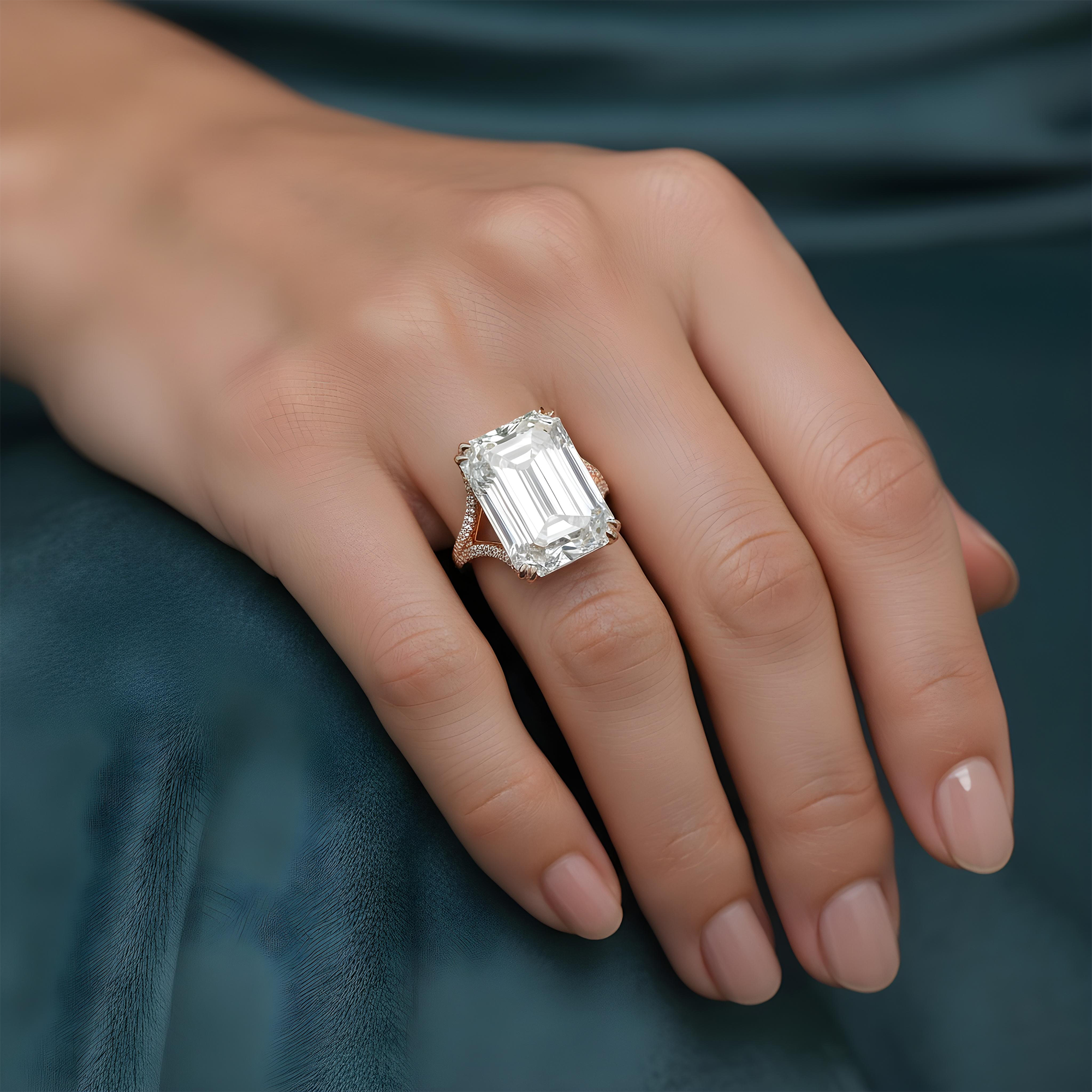 Platinum 31.62ct Emerald Cut Diamond Engagement Ring 33.62ctw