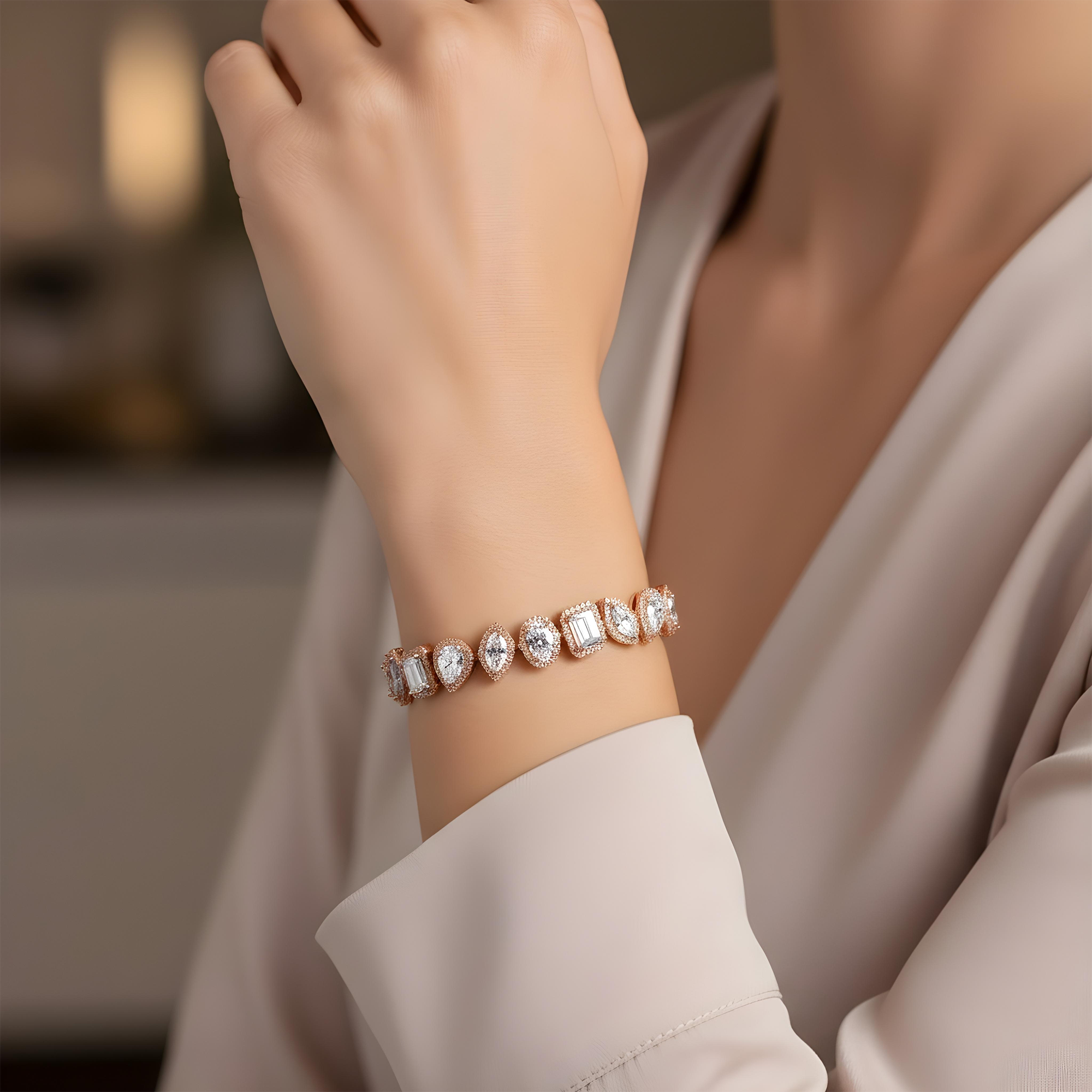 14K White Gold Multi Cut Diamond Bracelet 14.82ct