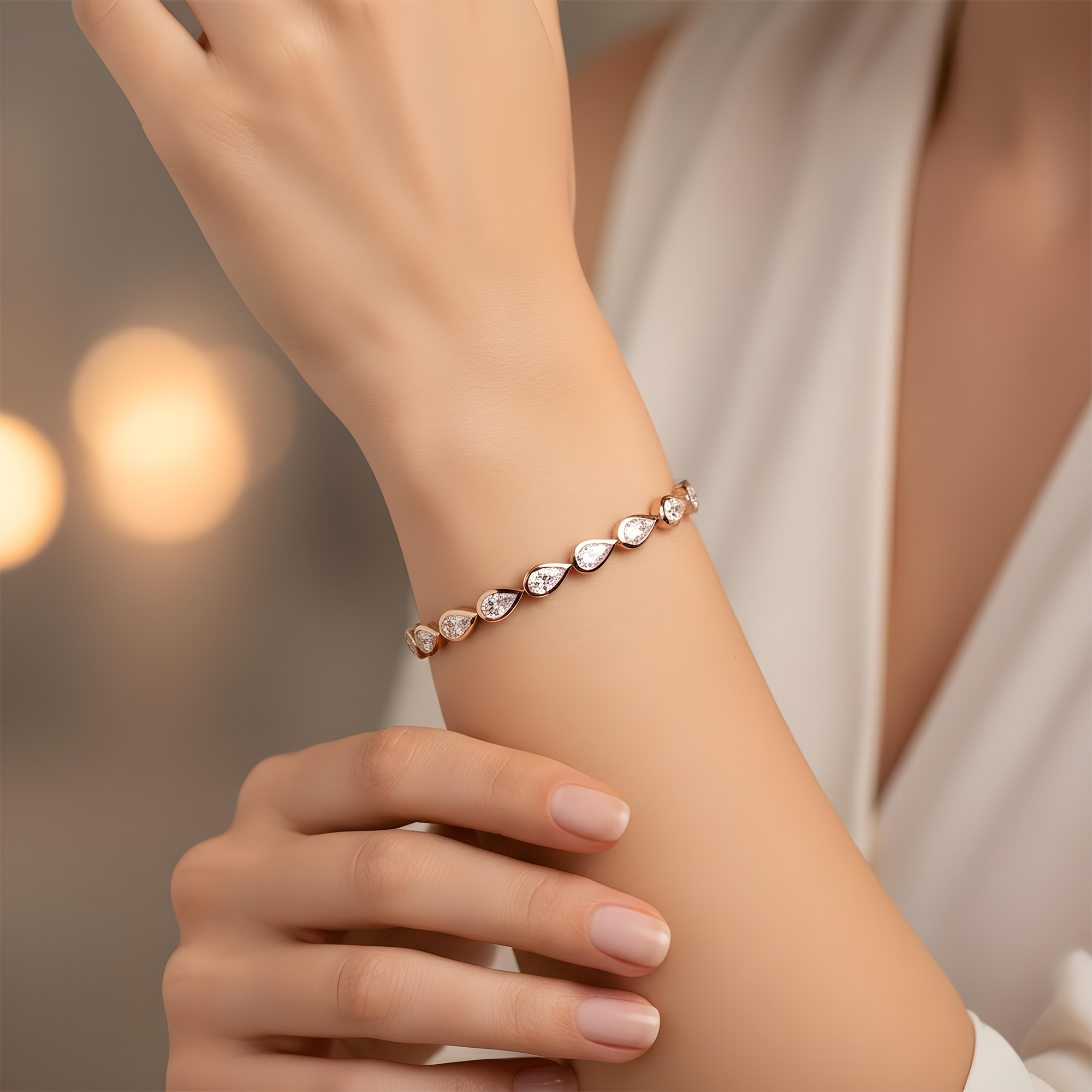 14K Yellow Gold Bezel Set Pear Cut Diamond Bracelet 8.68ct